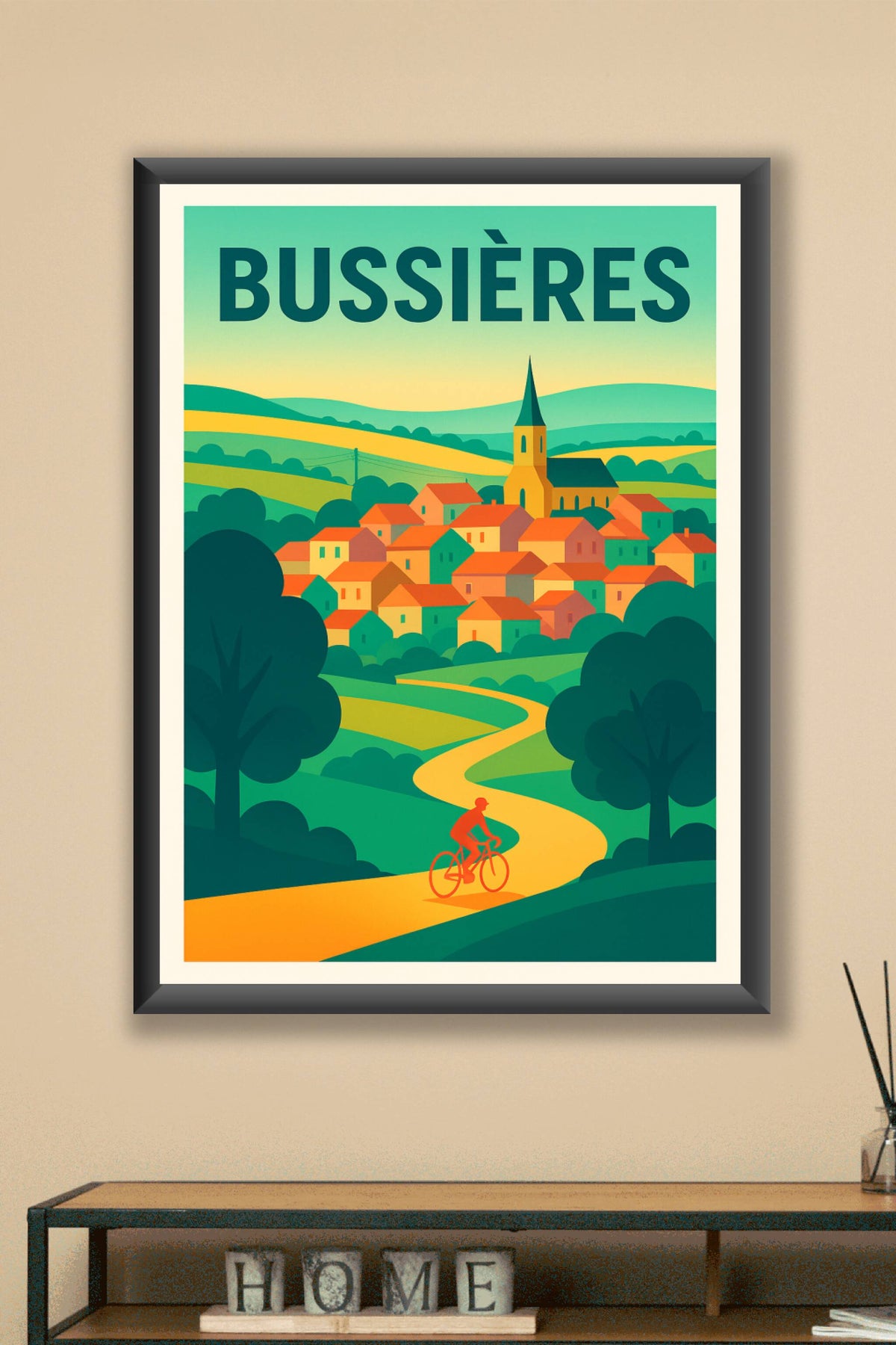 Affiche de Bussières - Le charme paisible de la campagne à vélo
