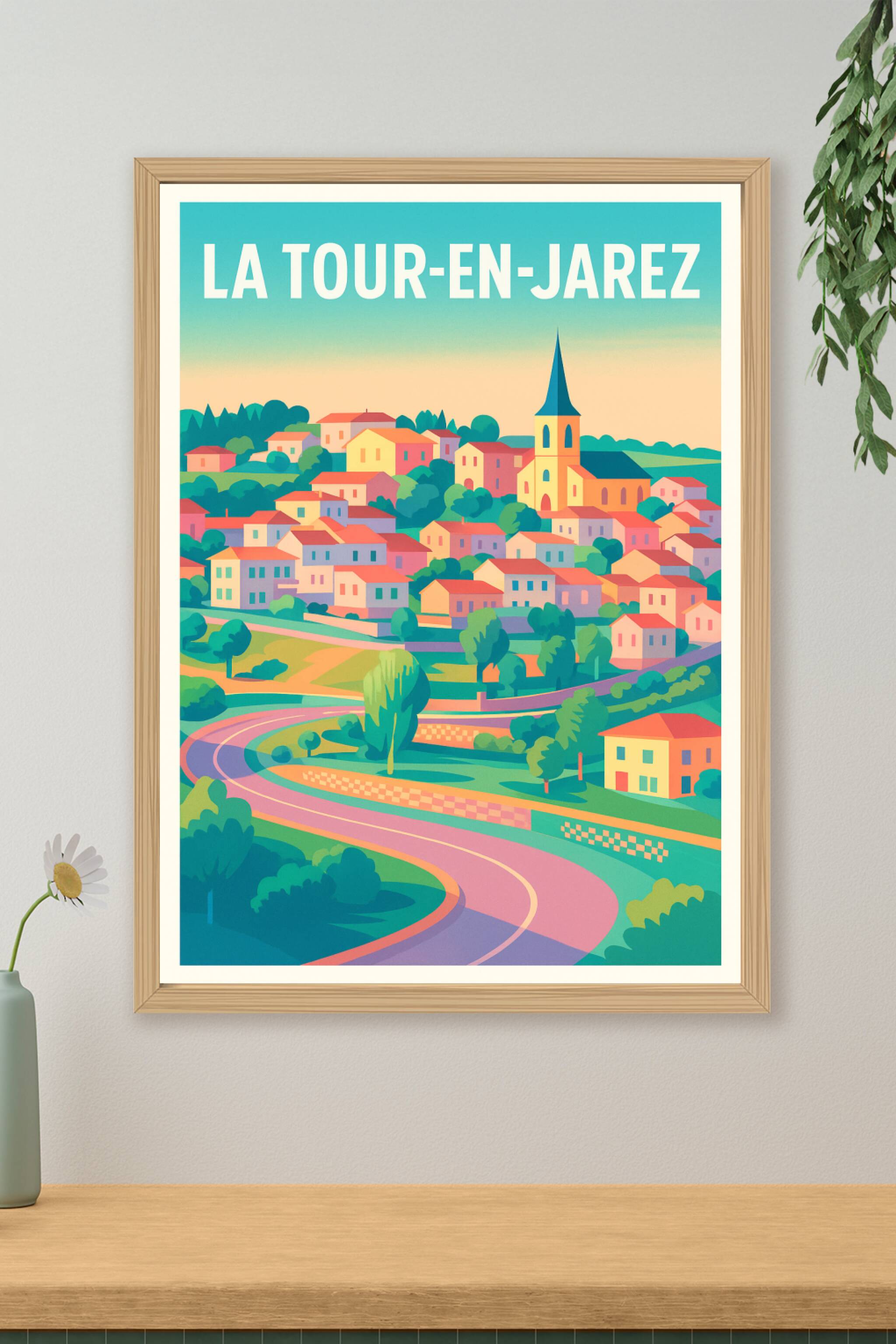 Affiche de La Tour-en-Jarez - Charme coloré du village aux collines