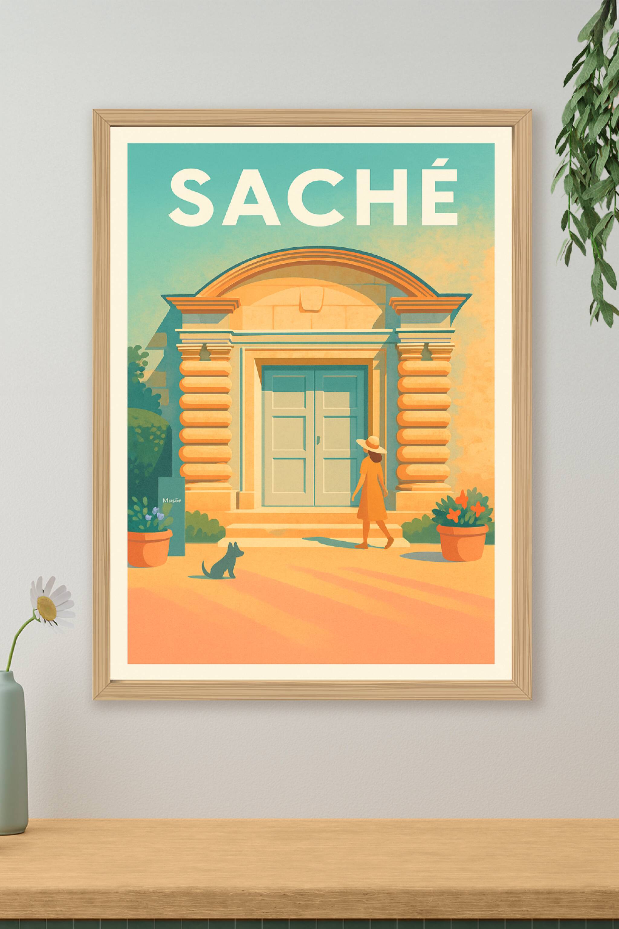 Affiche de Saché - L'entrée du musée sous le soleil d'été
