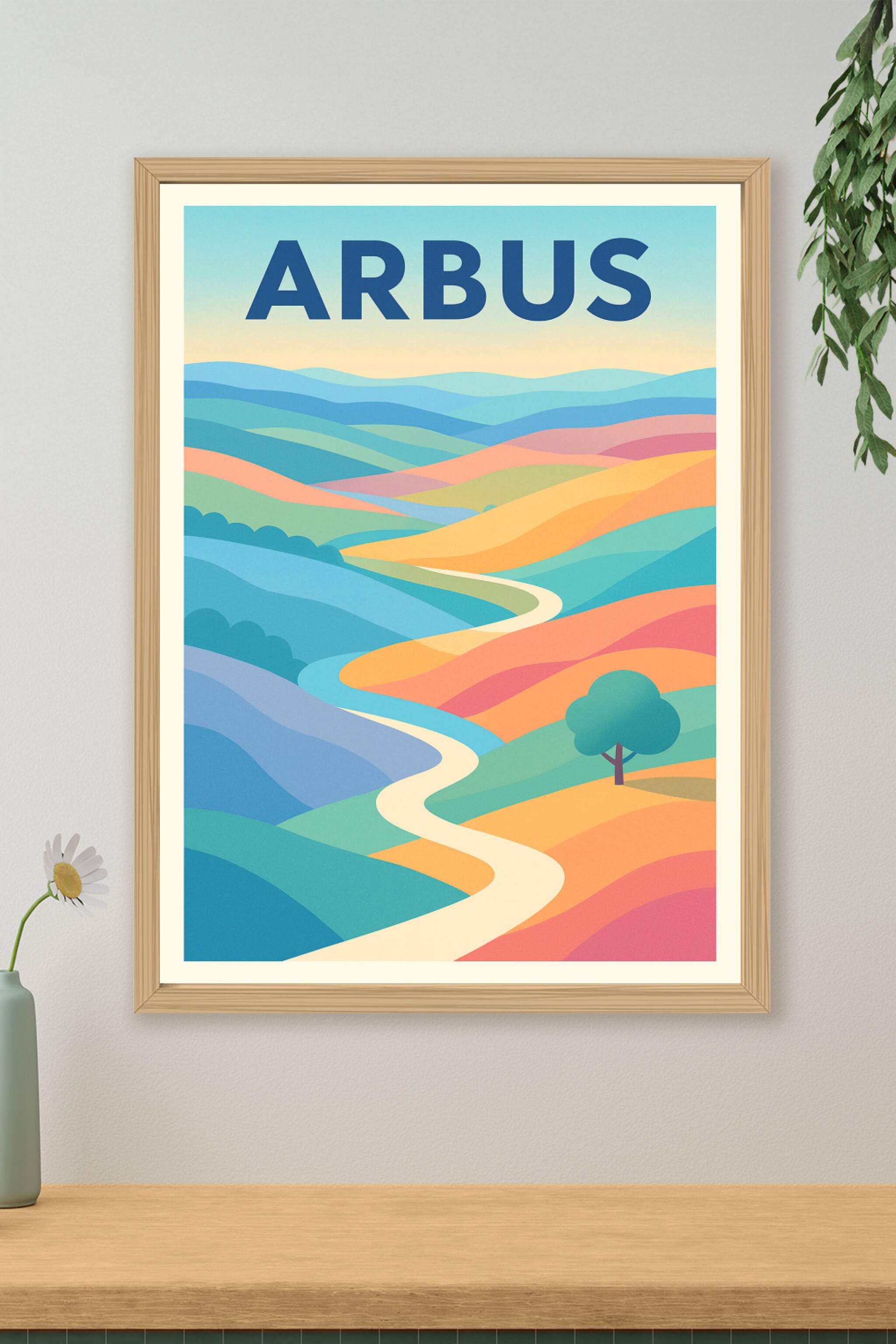 Affiche de Arbus - Voyage coloré au cœur des paysages vallonnés
