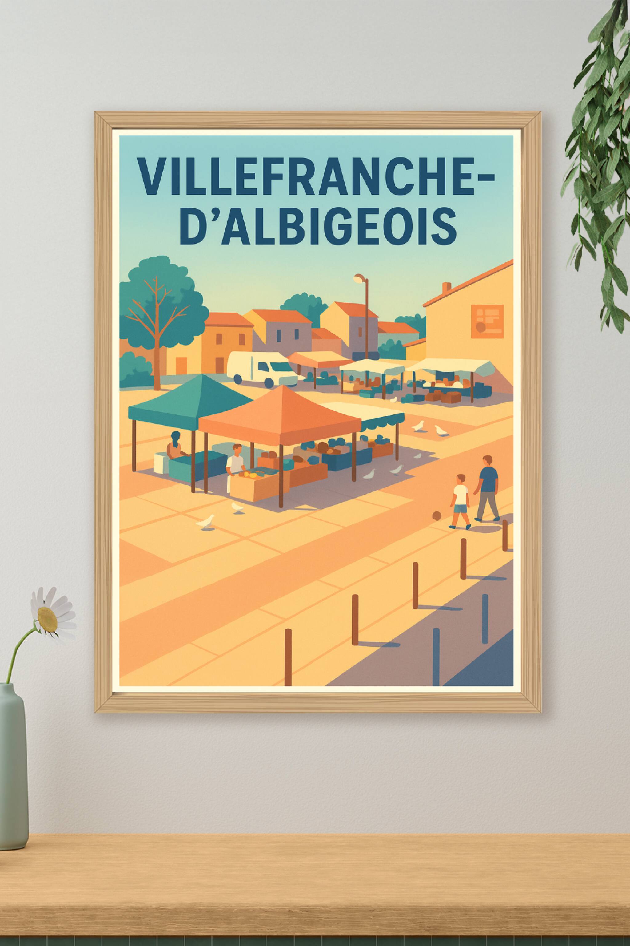 Affiche de Villefranche-d'Albigeois - Charme et douceur d'un marché ensoleillé
