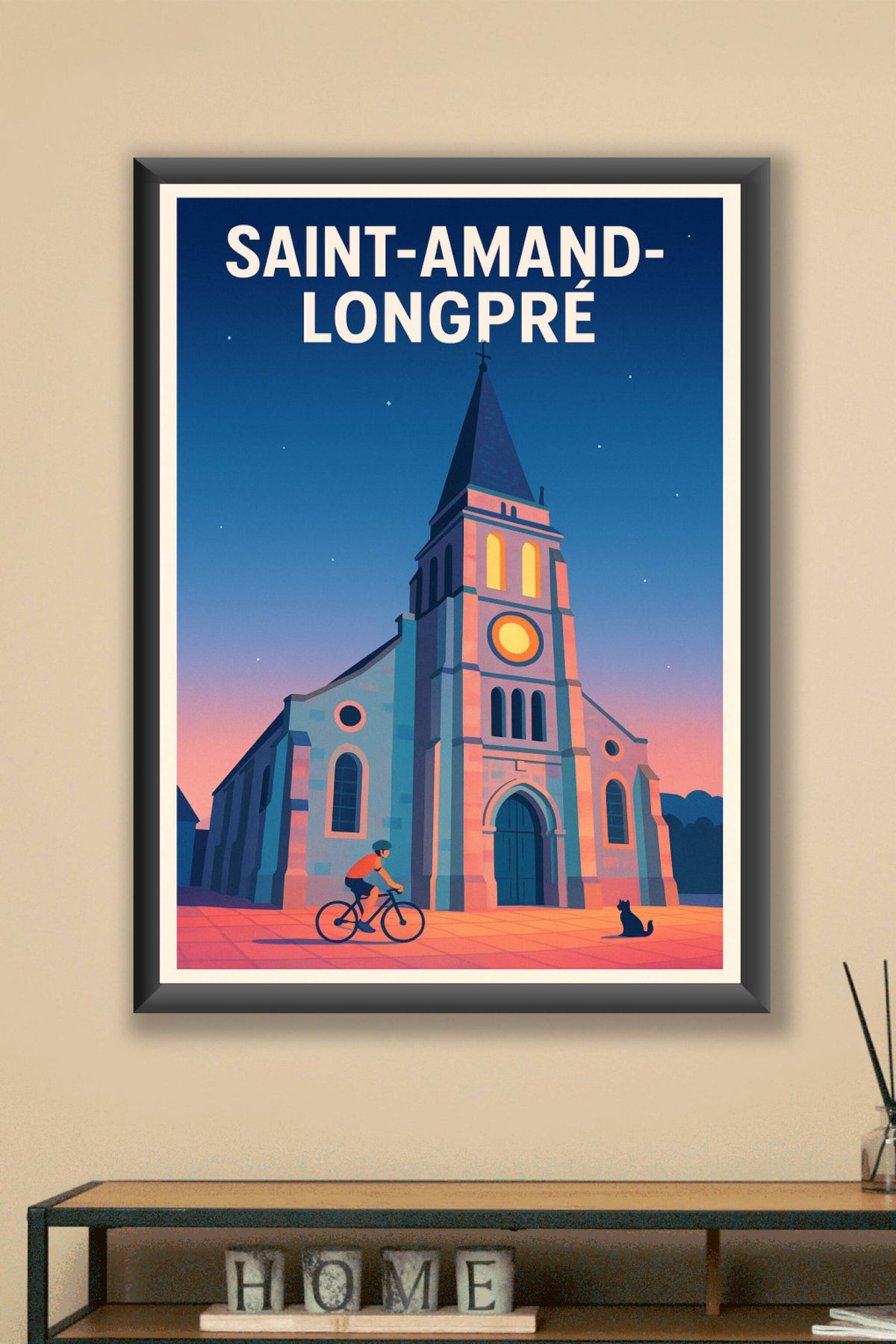 Affiche de Saint-Amand-Longpré - Charme du patrimoine au crépuscule