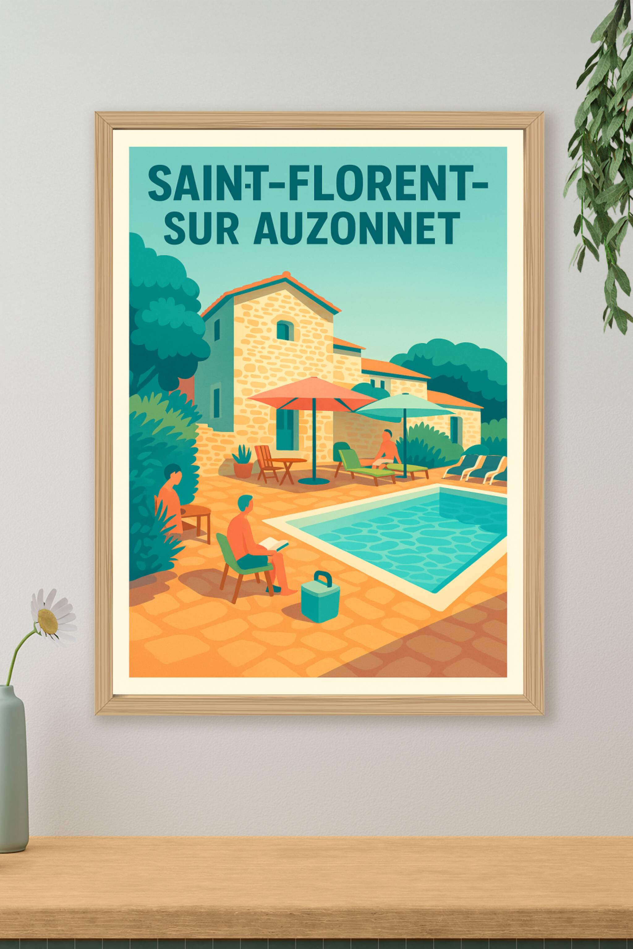 Affiche de Saint-Florent-sur-Auzonnet - Ambiance détente au bord de la piscine