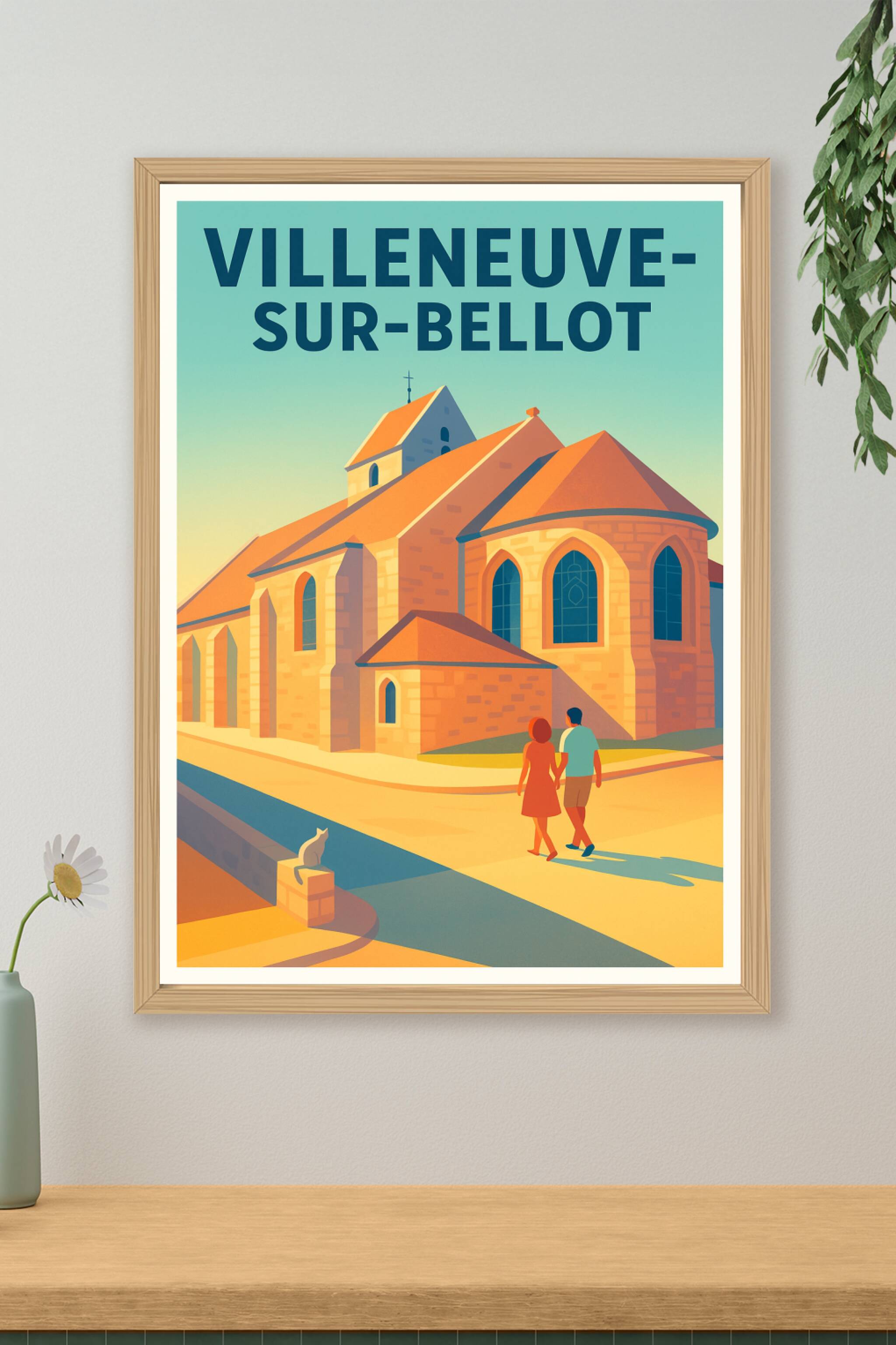 Affiche de Villeneuve-sur-Bellot - Charme authentique en lumière dorée