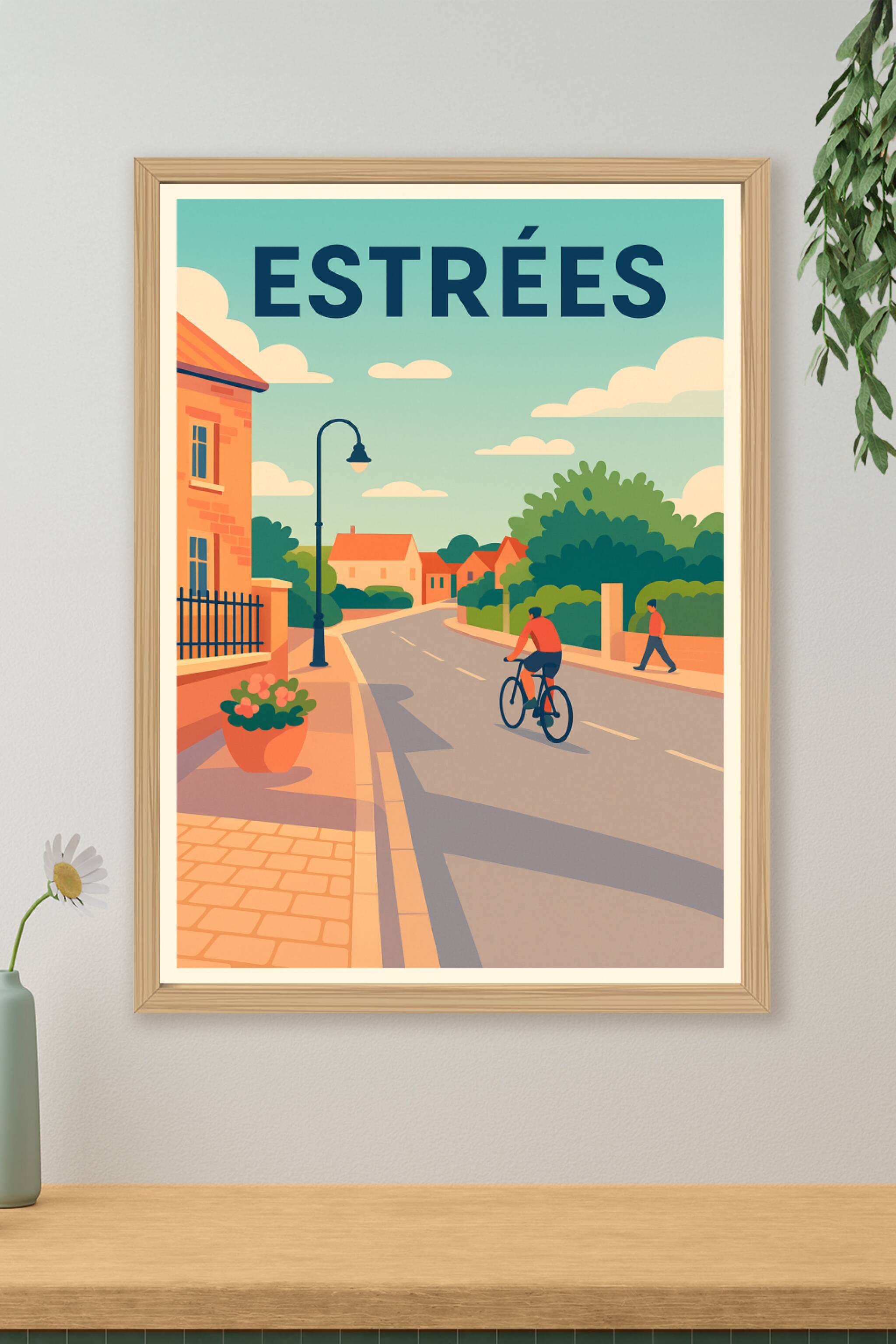 Affiche de Estrées - Douceur de vie à vélo dans un village paisible