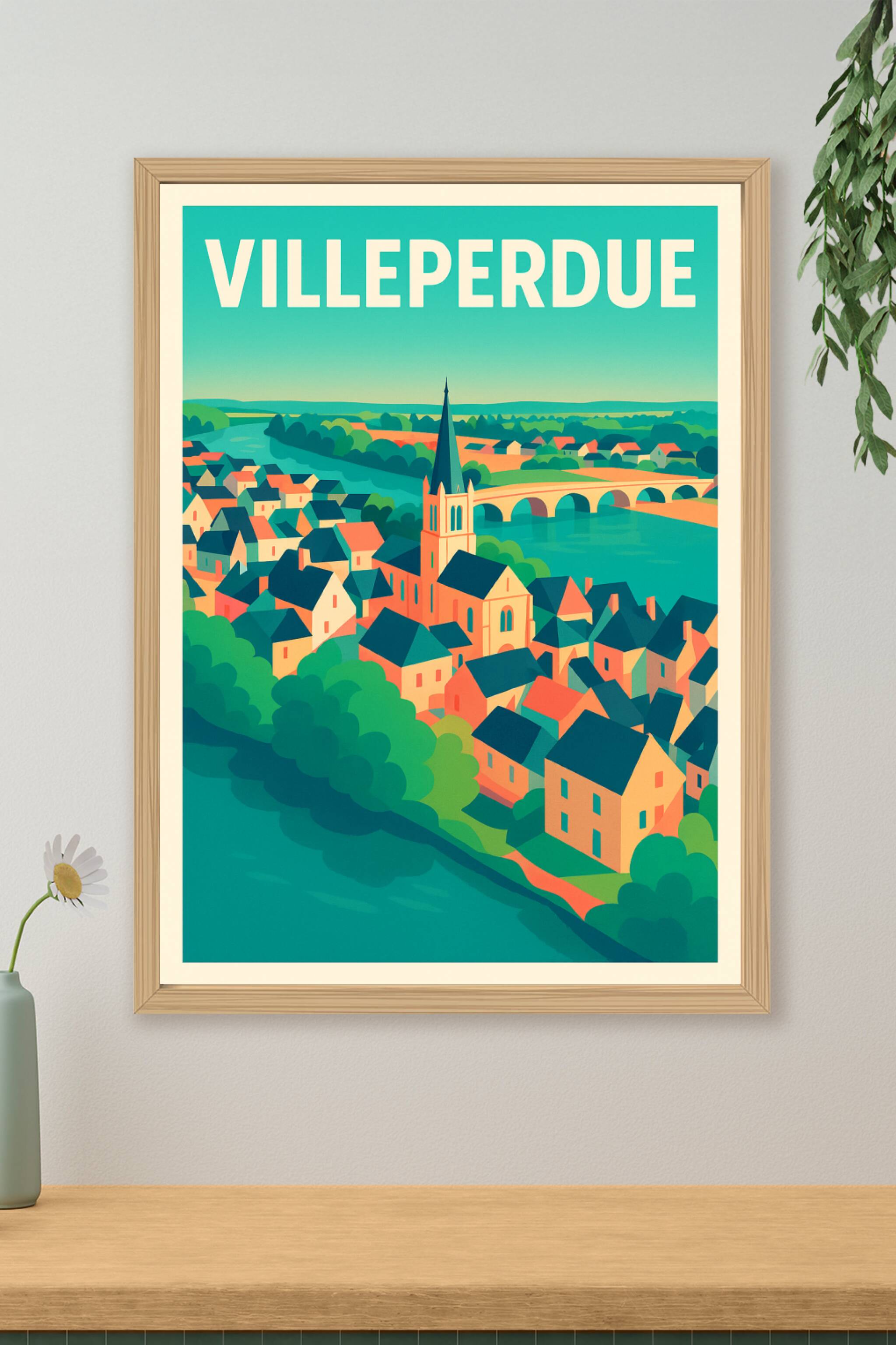 Affiche de Villeperdue - Le charme paisible d'un village au bord de l'eau