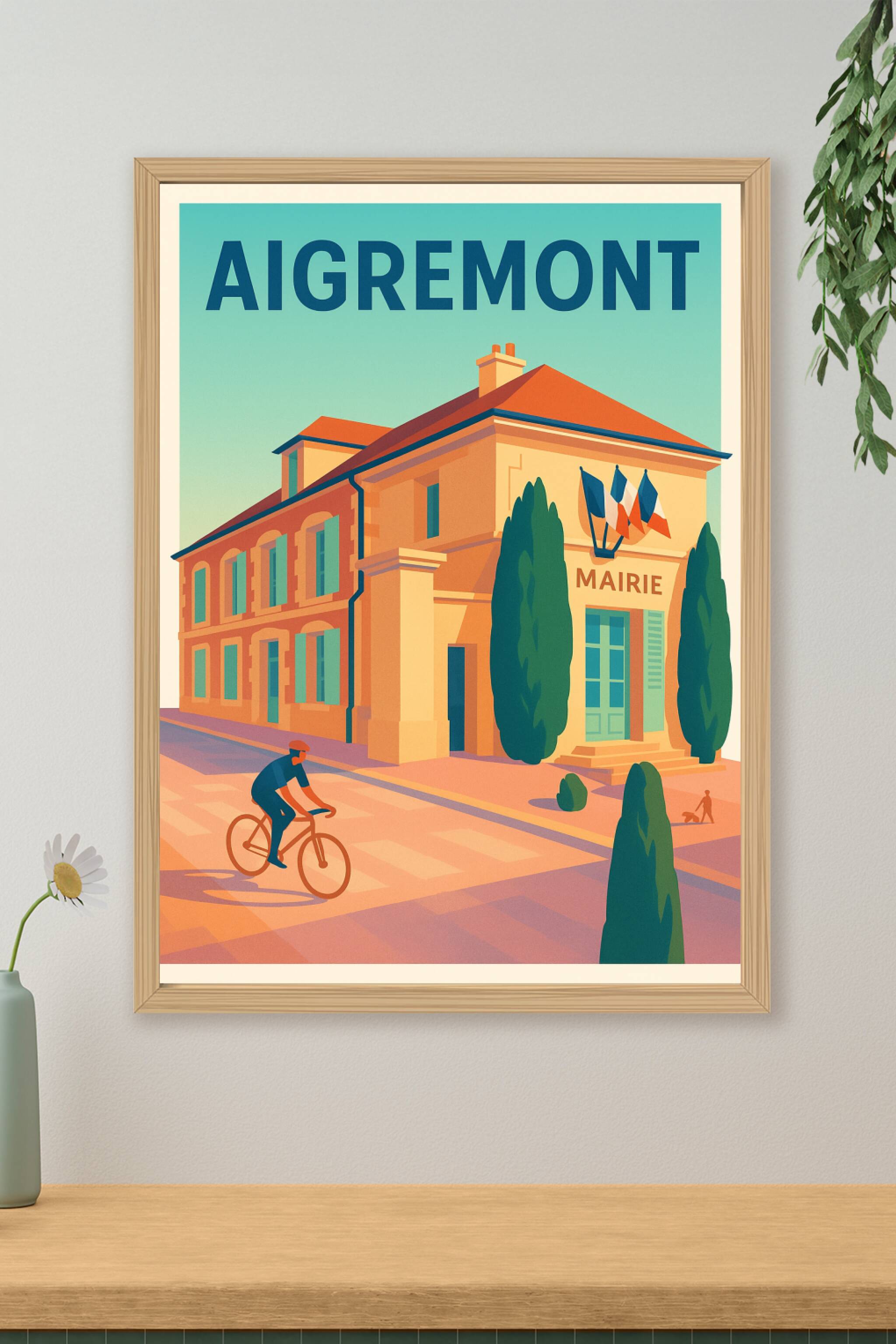 Affiche de Aigremont - Charme authentique de la mairie à vélo