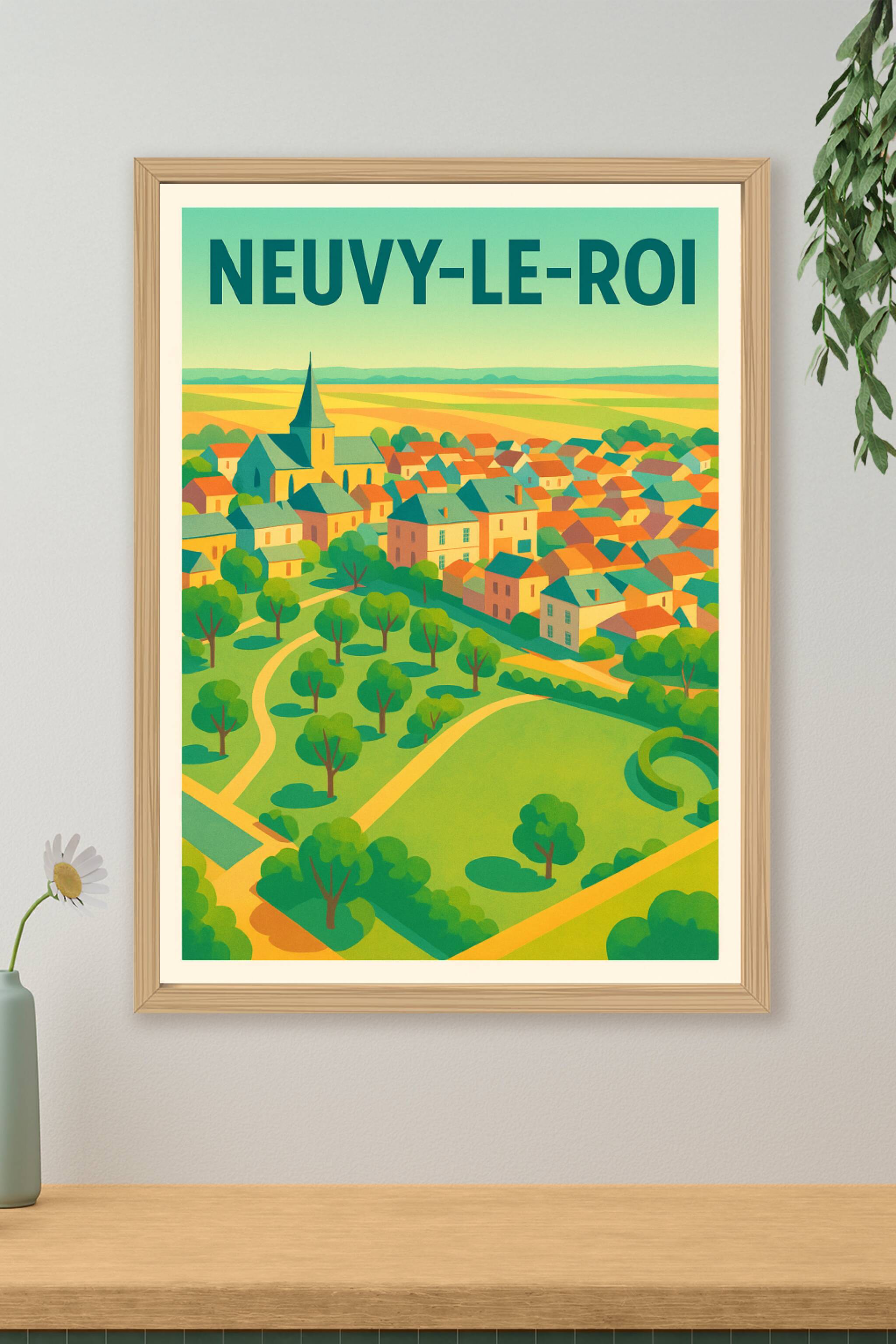 Affiche de Neuvy-le-Roi - Charmante vue sur le village et ses espaces verts