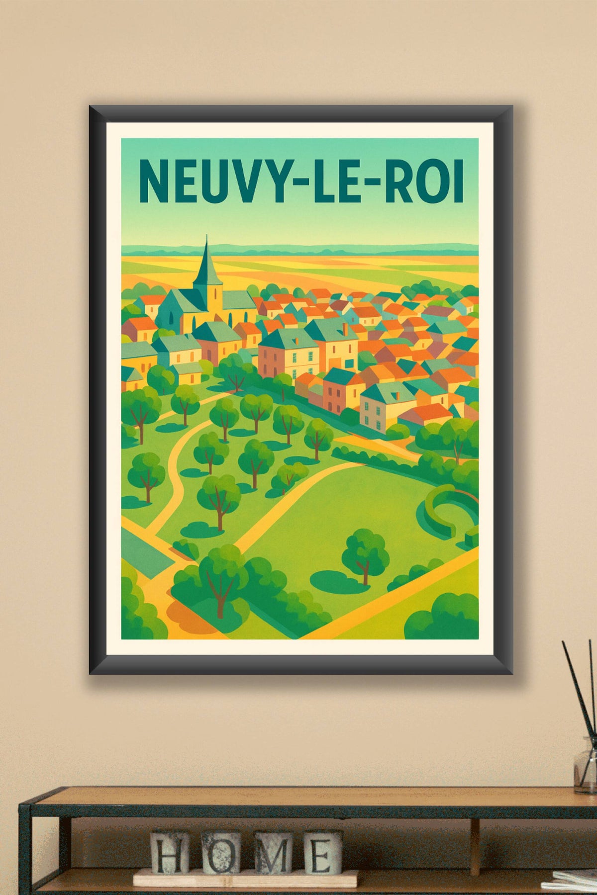 Affiche de Neuvy-le-Roi - Charmante vue sur le village et ses espaces verts