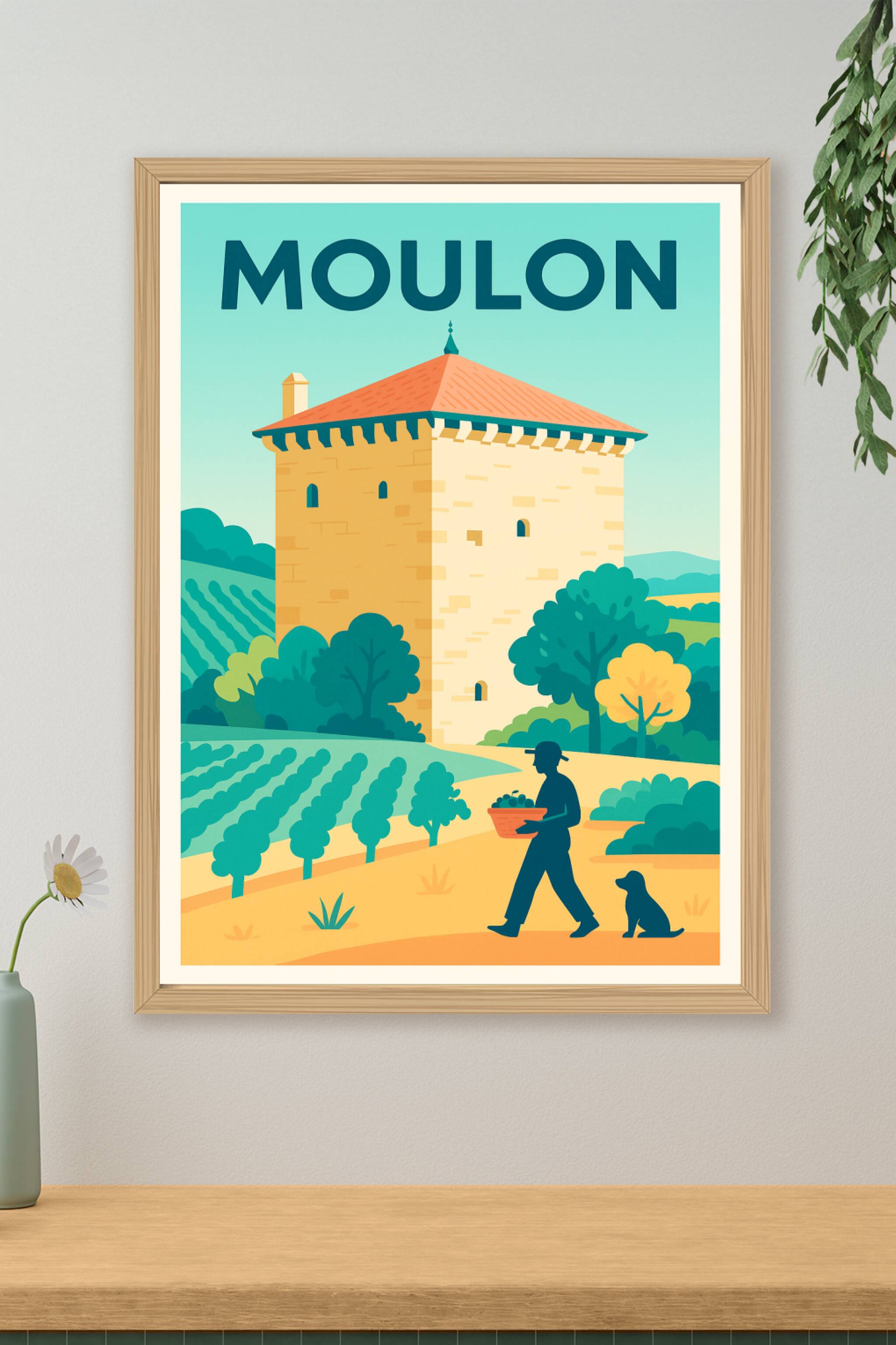 Affiche de Moulon - L'authenticité d'un village viticole illustrée