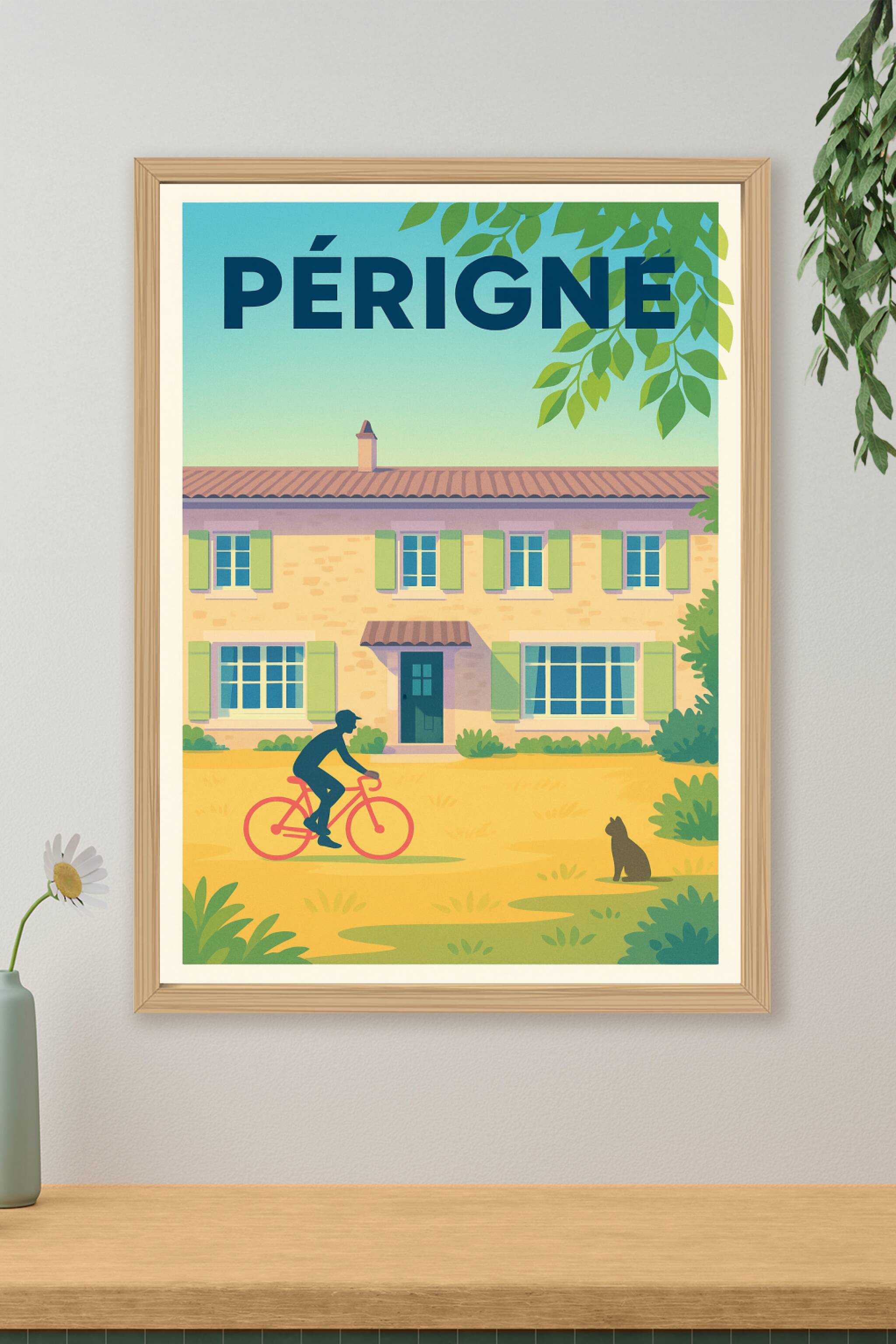 Affiche de Périgné - L'art de vivre à vélo sous le soleil