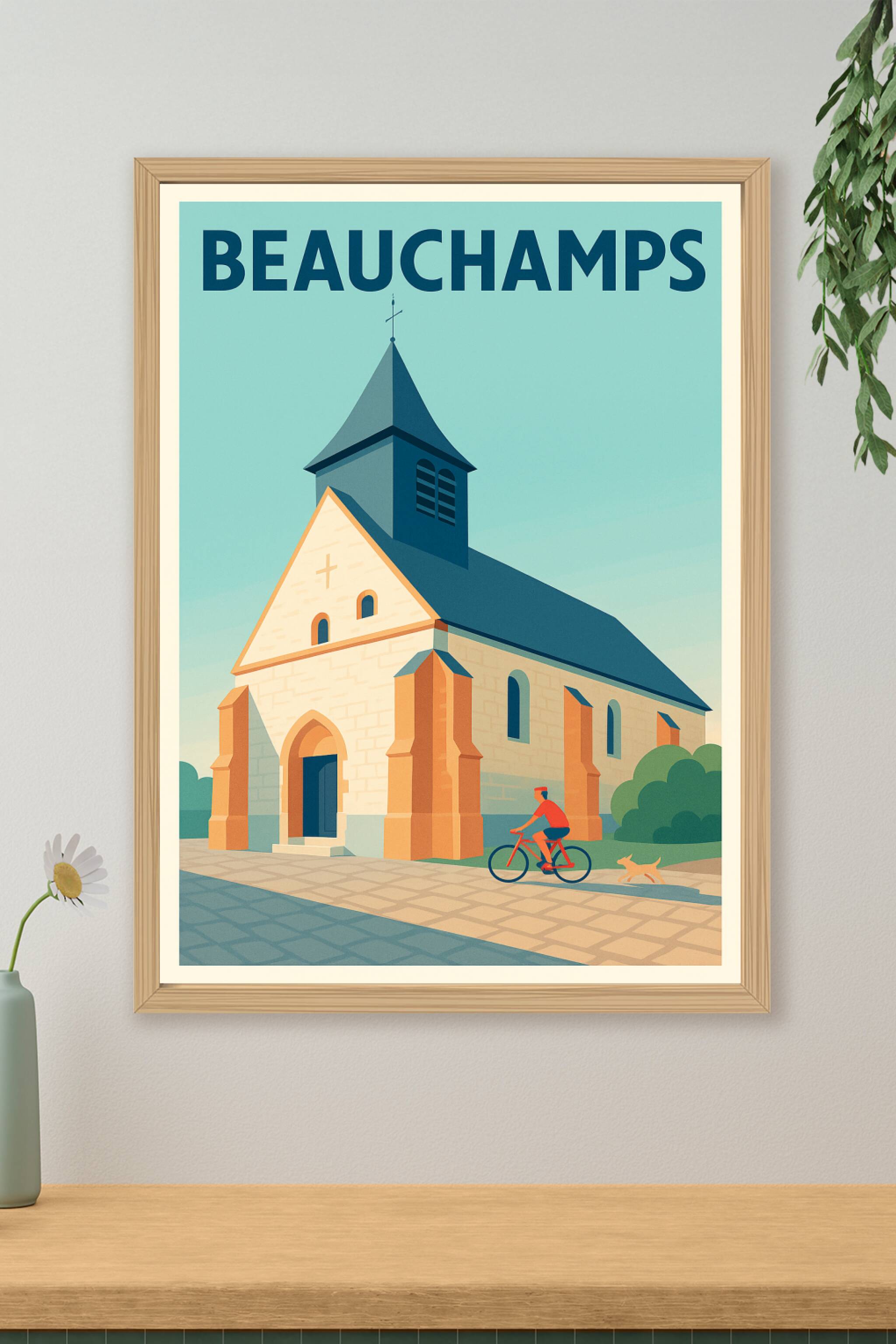 Affiche de Beauchamps - Douceur de vie à vélo près de l'église
