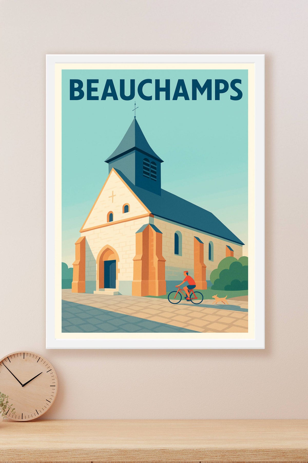 Affiche de Beauchamps - Douceur de vie à vélo près de l'église