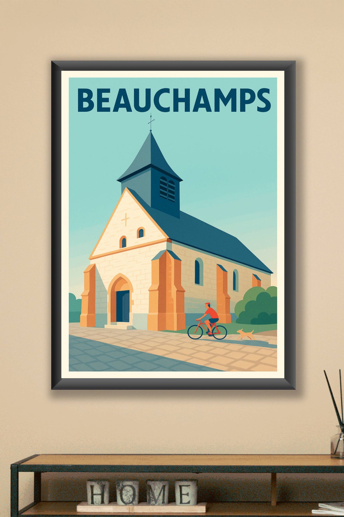Affiche de Beauchamps - Douceur de vie à vélo près de l'église