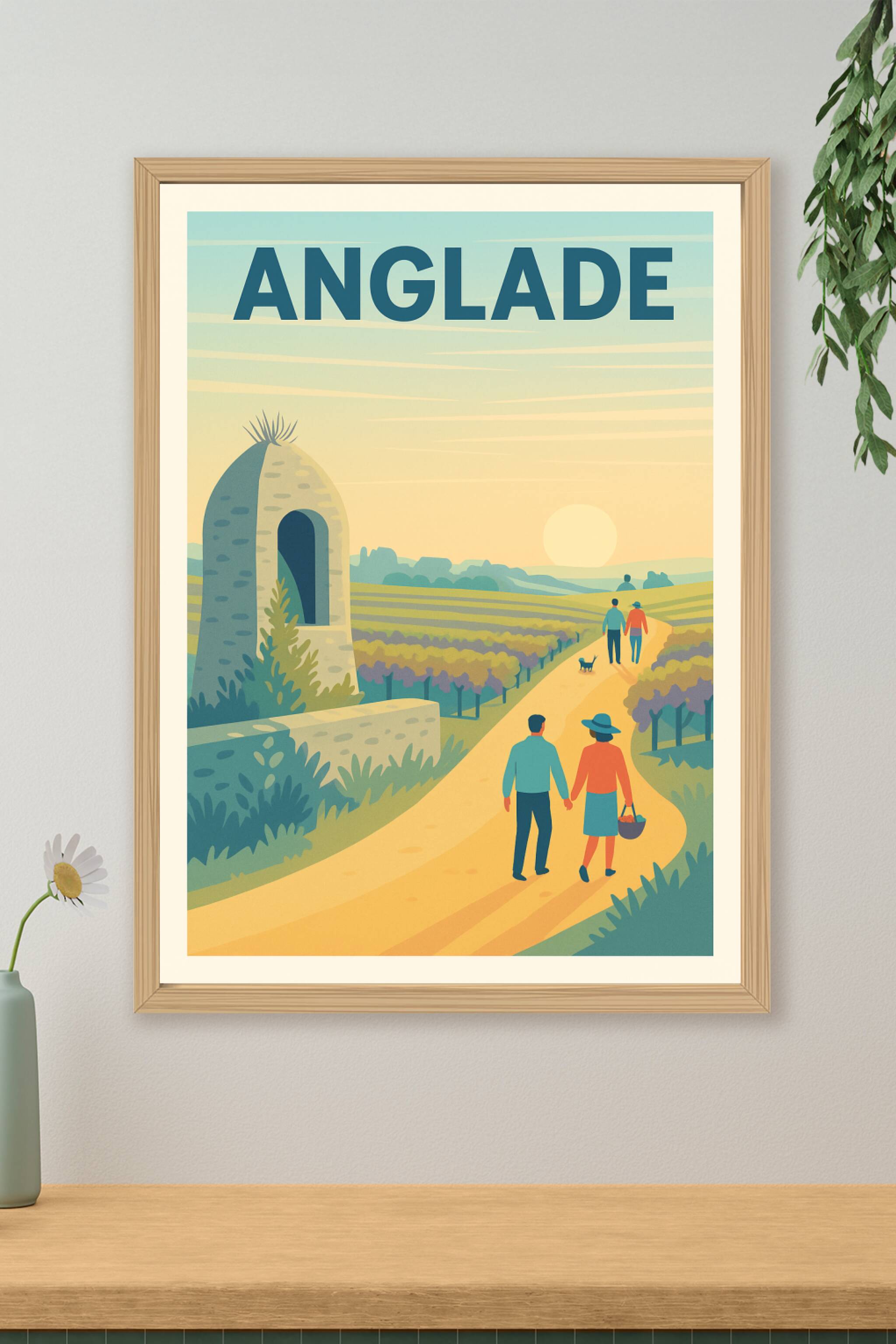 Affiche de Anglade - Promenade au cœur des vignobles au coucher du soleil