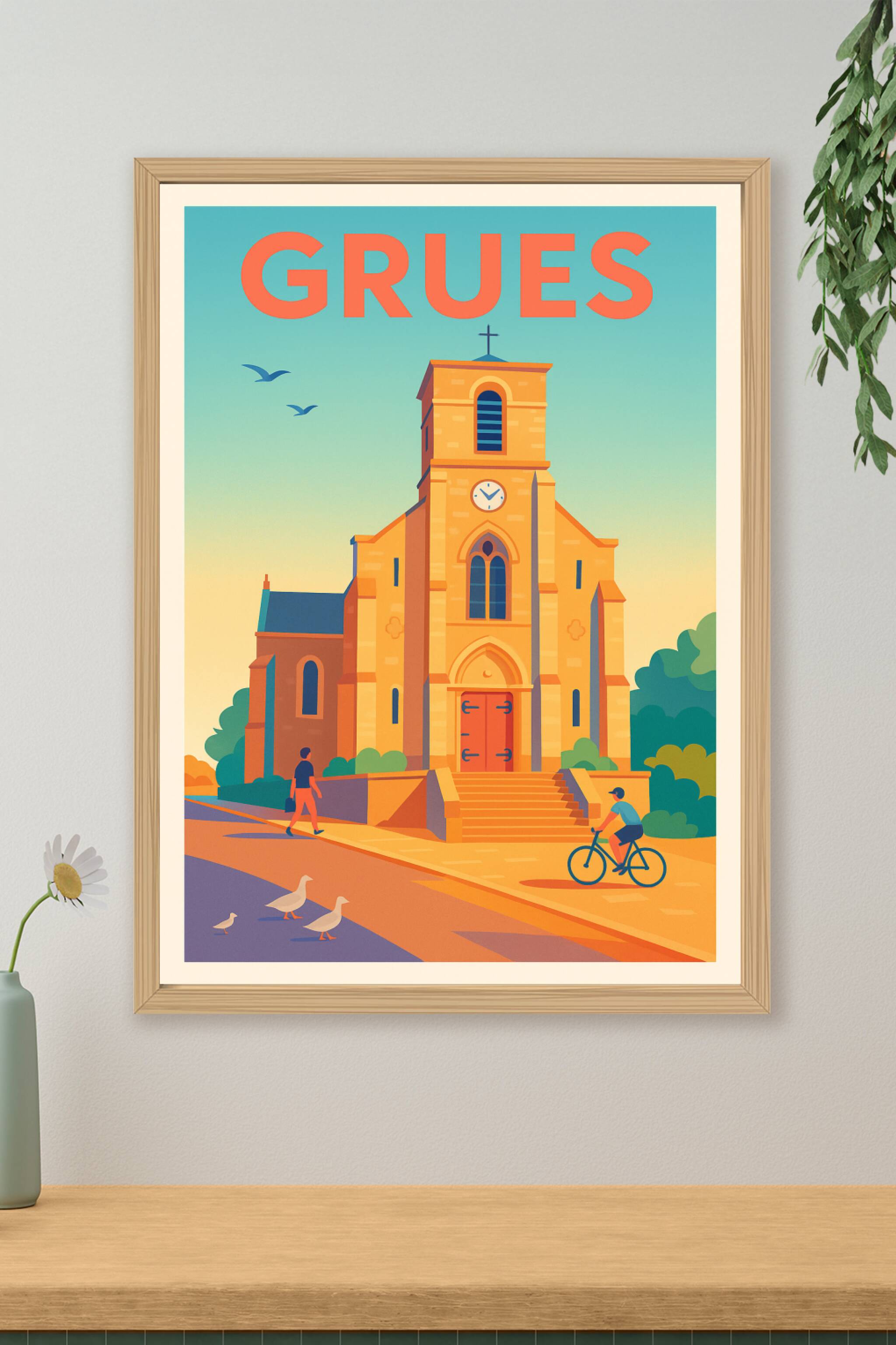 Affiche de Grues - Charme et sérénité au cœur du village