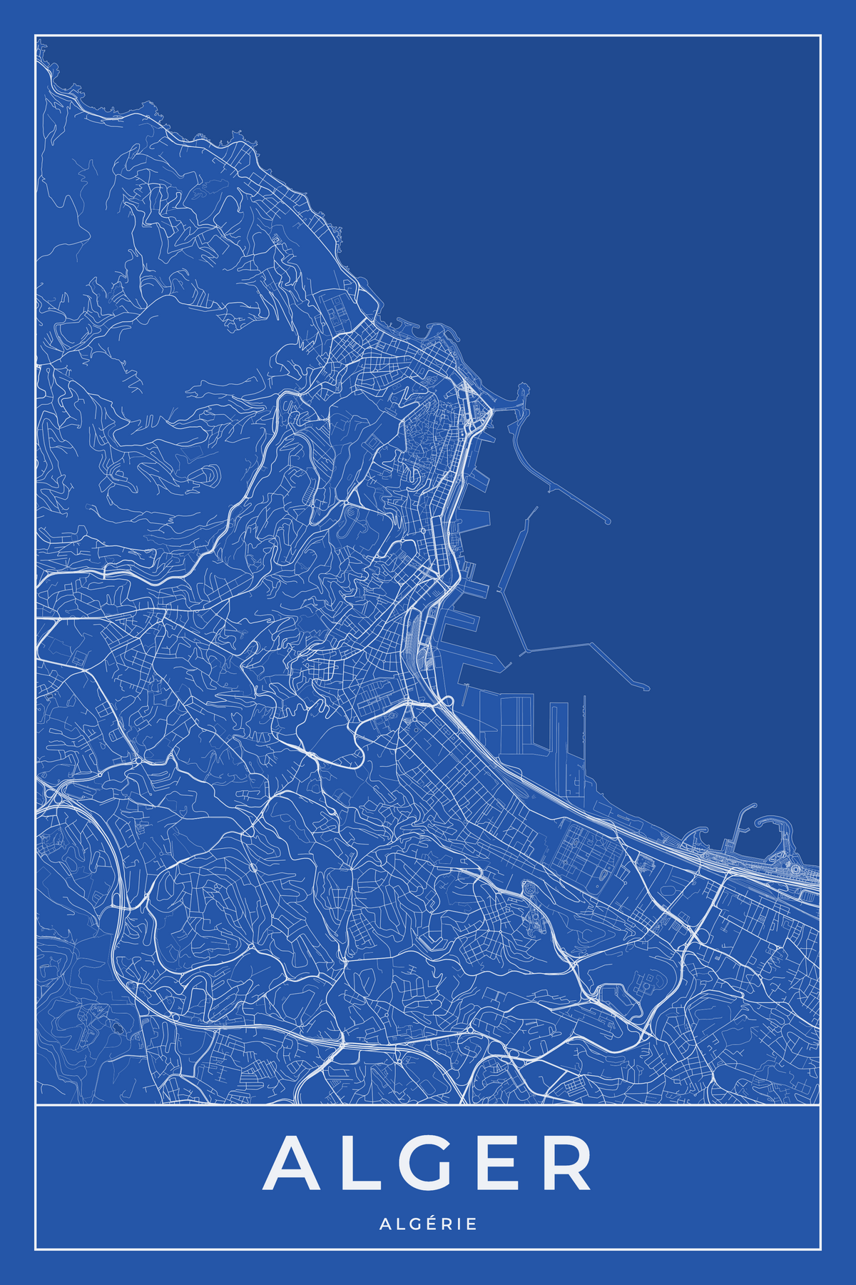 Carte d'Alger bleue - Affiche personnalisée