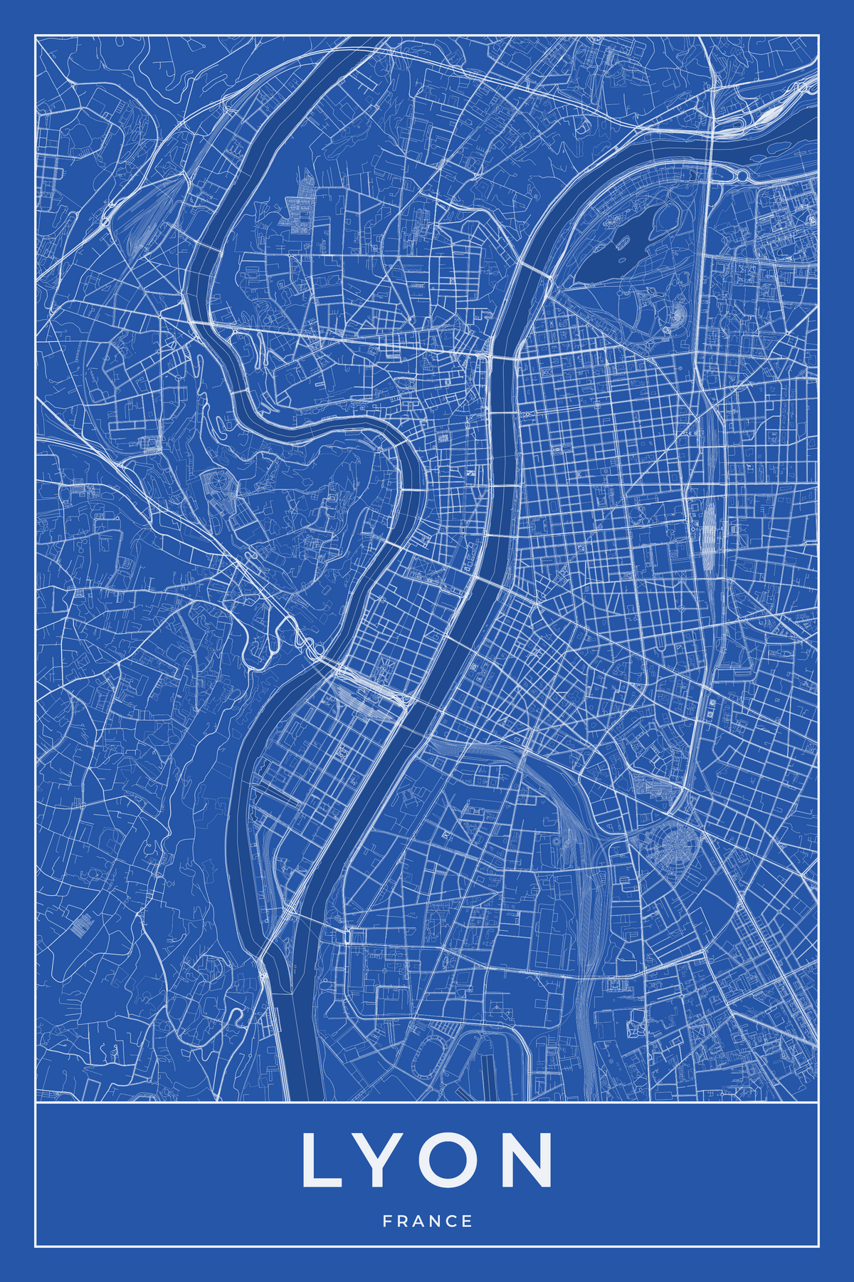 Carte de Lyon bleue - Affiche personnalisée