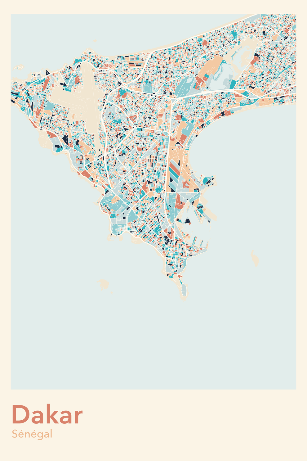 Plan de Dakar coloré - Carte personnalisée