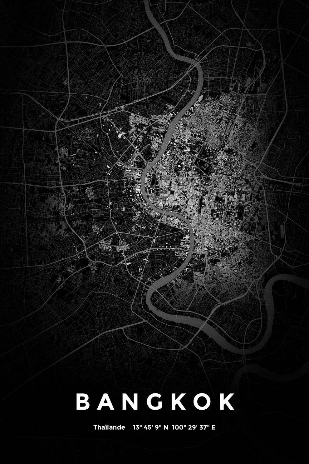 Carte de Bangkok nuit - Affiche personnalisée