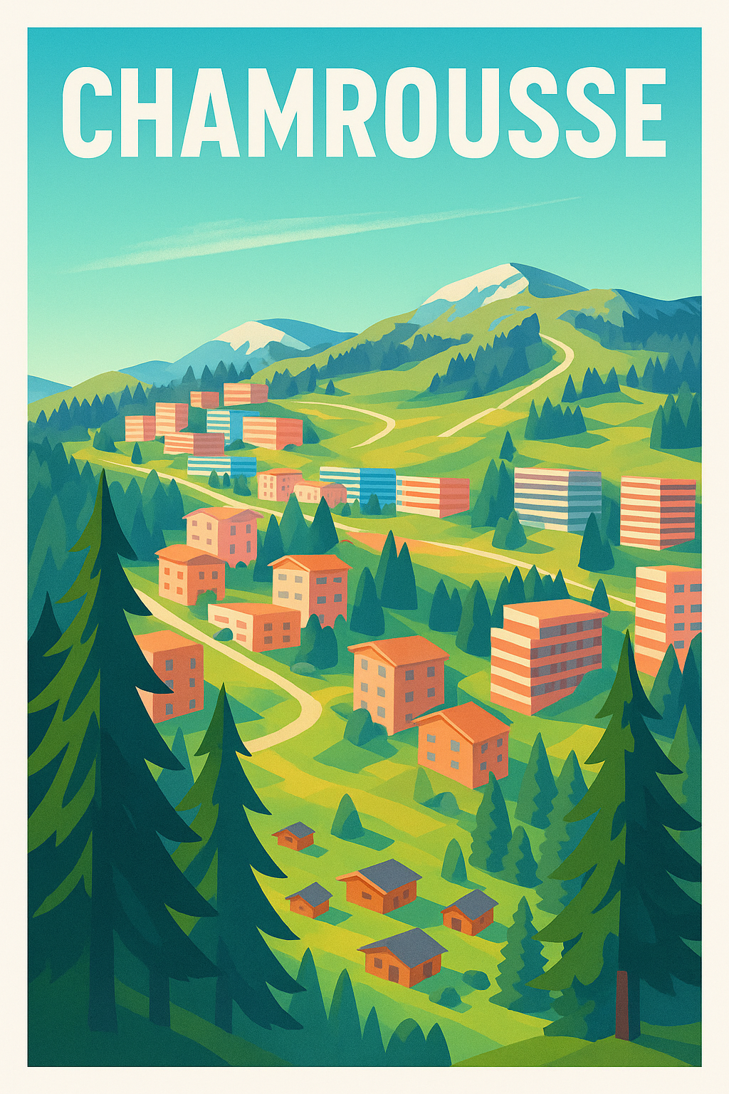 Affiche Chamrousse — L'évasion alpine colorée · poster d'art de Chamrousse