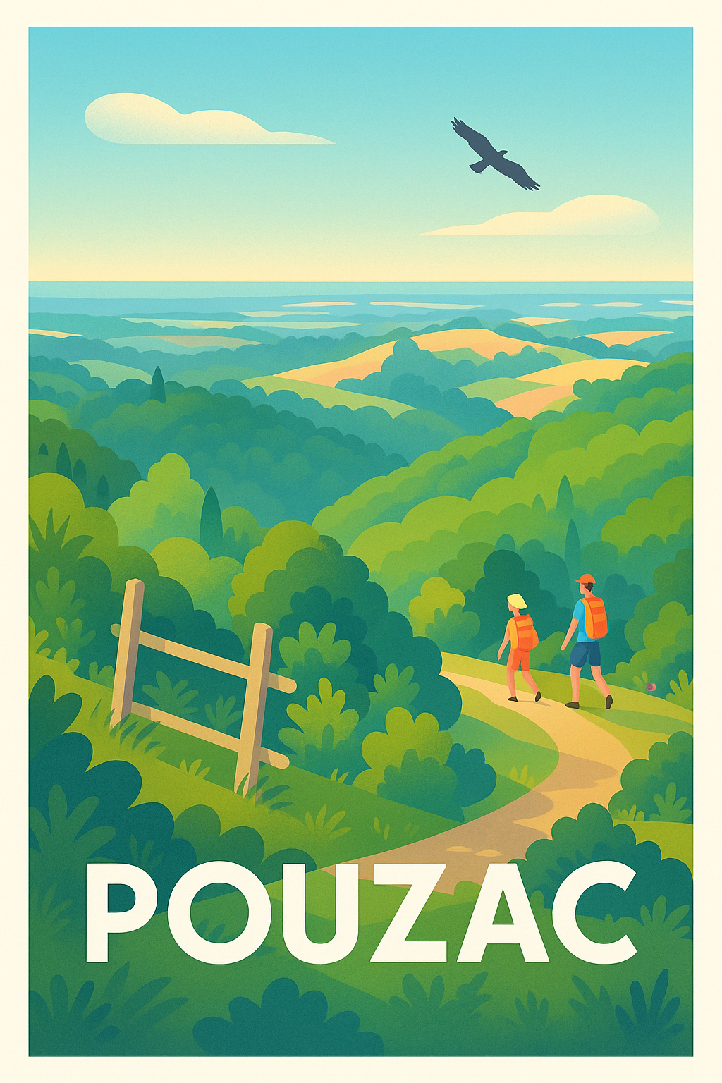 Affiche Pouzac — Invitation à la randonnée en nature · poster d'art de Pouzac