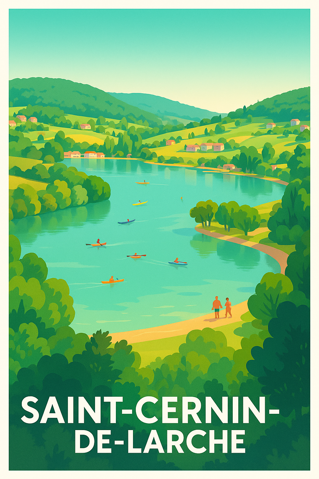 Affiche Saint-Cernin-de-Larche — Escapade nature et détente au fil de l'eau · poster d'art de Saint-Cernin-de-Larche