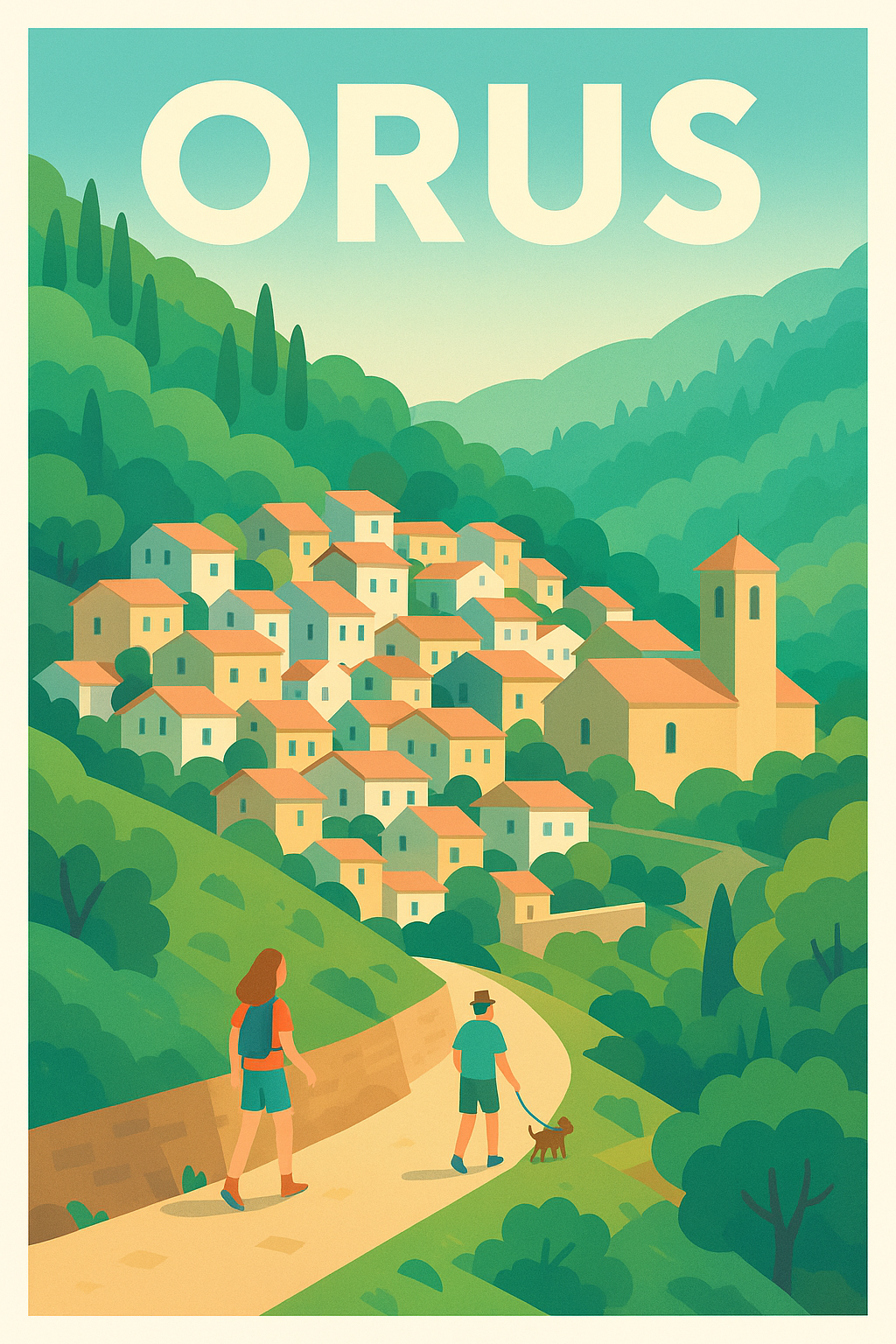 Affiche Orus — Village paisible niché dans les montagnes · poster d'art de Orus