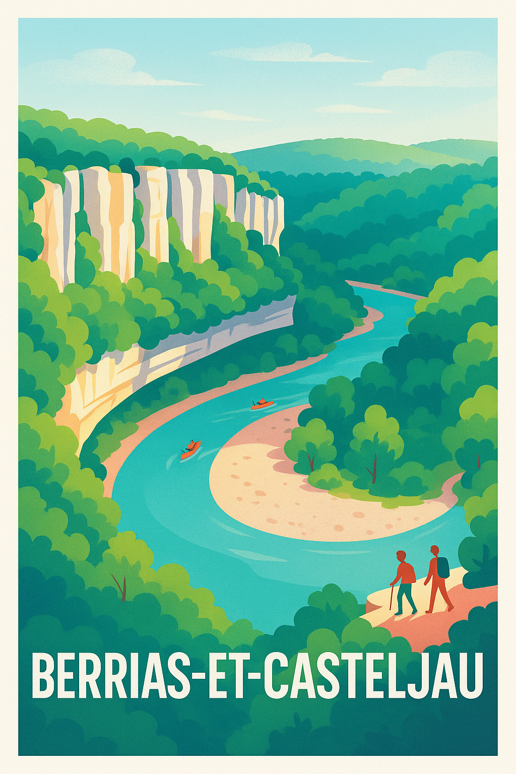 Affiche Berrias-et-Casteljau — Escapade nature au cœur de l'Ardèche · poster d'art de Berrias-et-Casteljau
