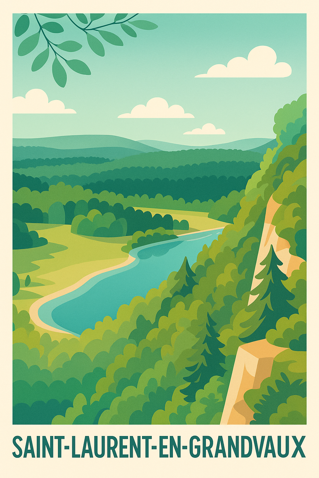 Affiche Saint-Laurent-en-Grandvaux — L'évasion nature au cœur du Jura · poster d'art de Saint-Laurent-en-Grandvaux