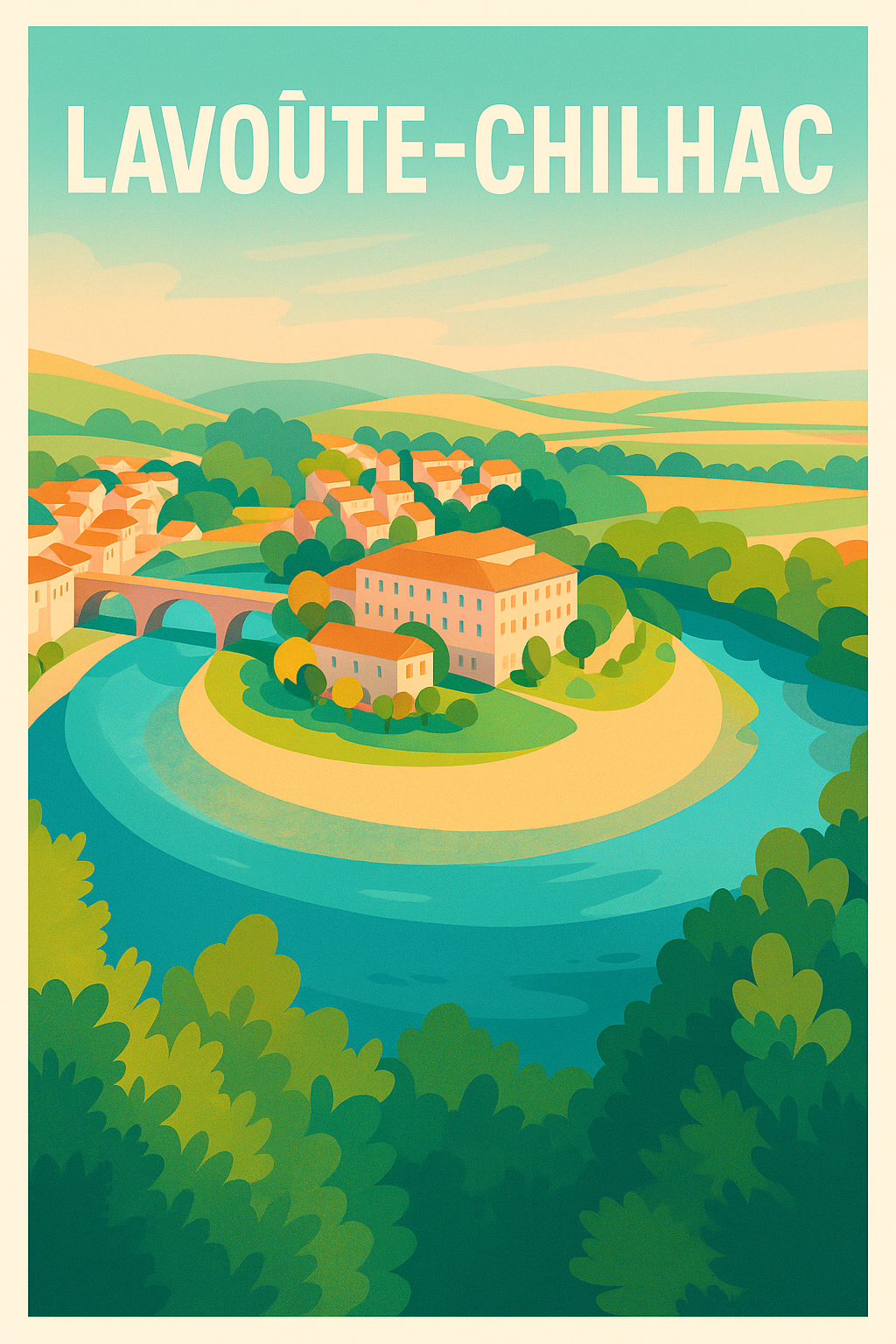 Affiche Lavoûte-Chilhac — Charme bucolique de la Haute-Loire · poster d'art de Lavoûte-Chilhac