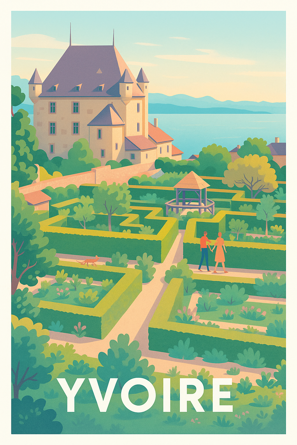 Affiche Yvoire — Promenade romantique dans le jardin médiéval · poster d'art de Yvoire