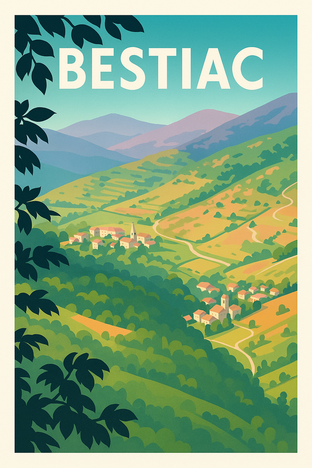 Affiche Bestiac — Évasion bucolique en vallée pyrénéenne · poster d'art de Bestiac