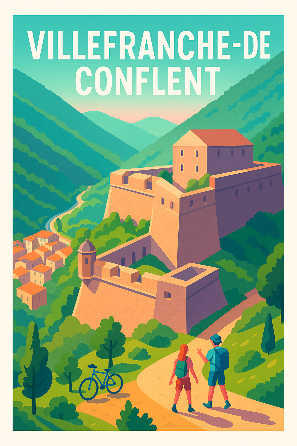 Affiche Villefranche-de-Conflent — Escapade au cœur des montagnes pyrénéennes · poster d'art de Villefranche-de-Conflent