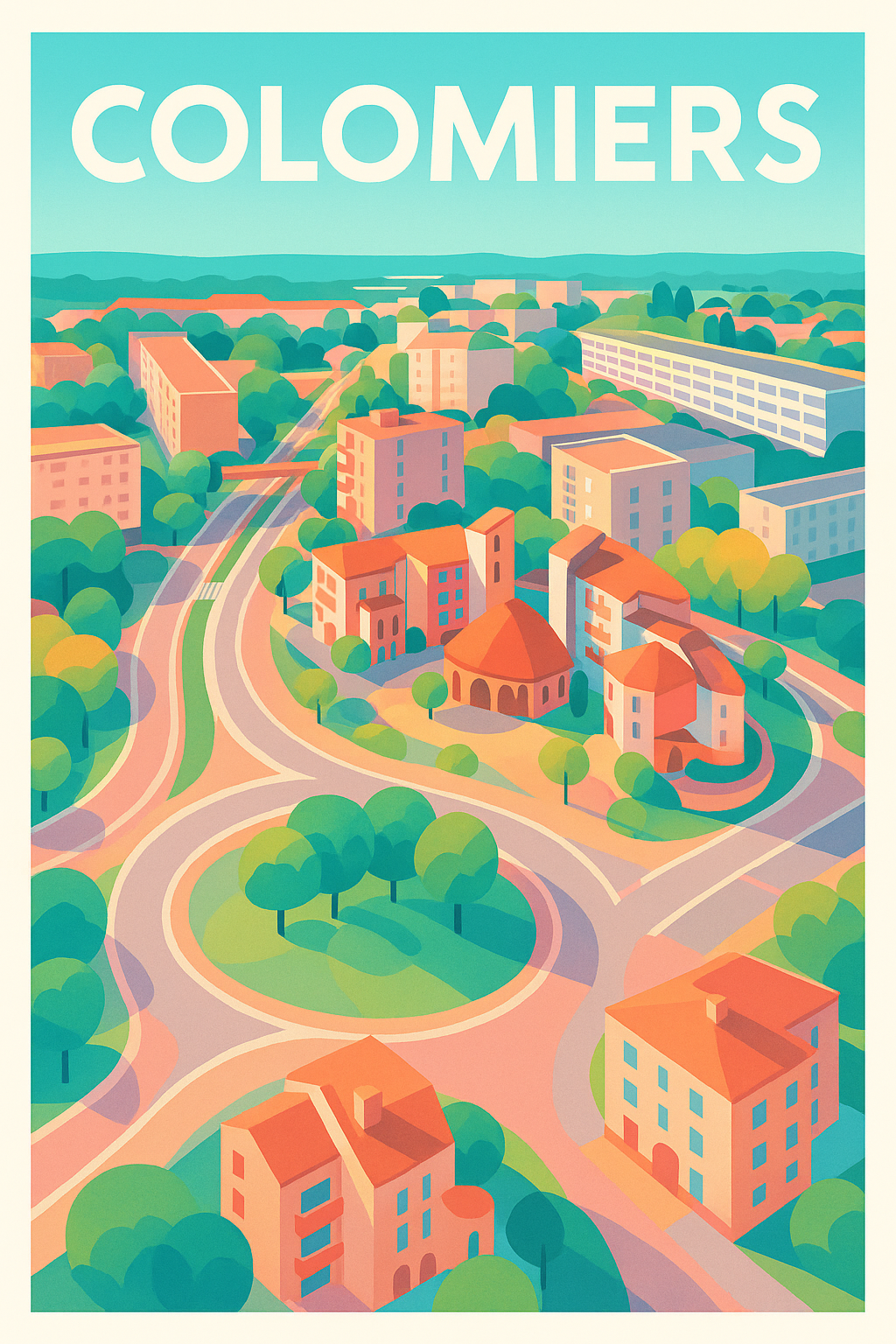 Affiche Colomiers — Charme et sérénité urbaine illustrés · poster d'art de Colomiers