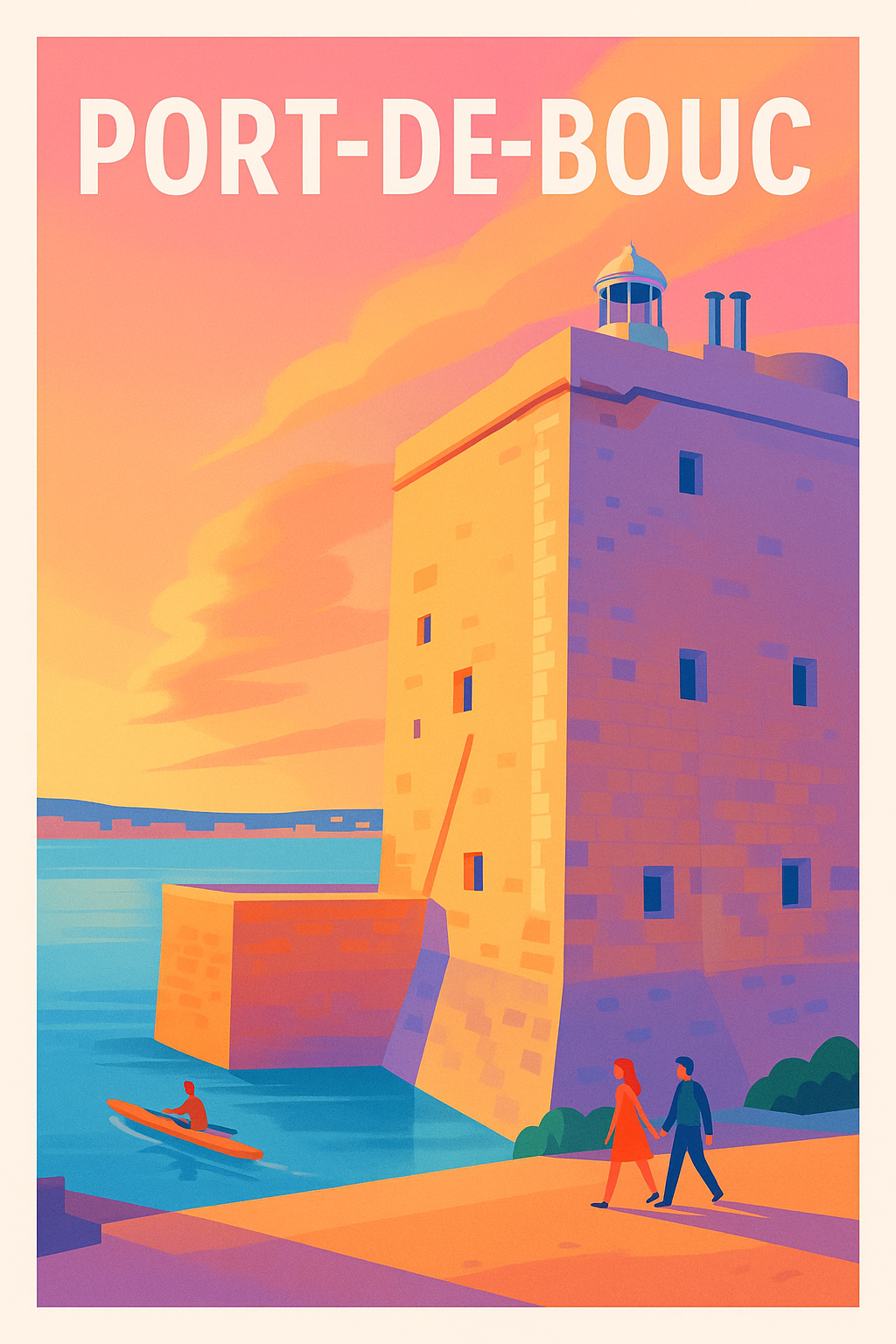 Affiche de Port-de-Bouc - Soleil couchant sur la tour emblématique