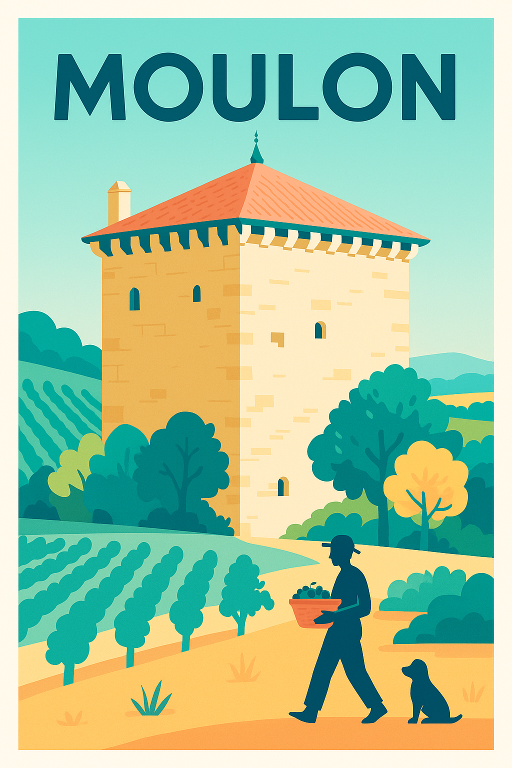 Affiche de Moulon - L'authenticité d'un village viticole illustrée