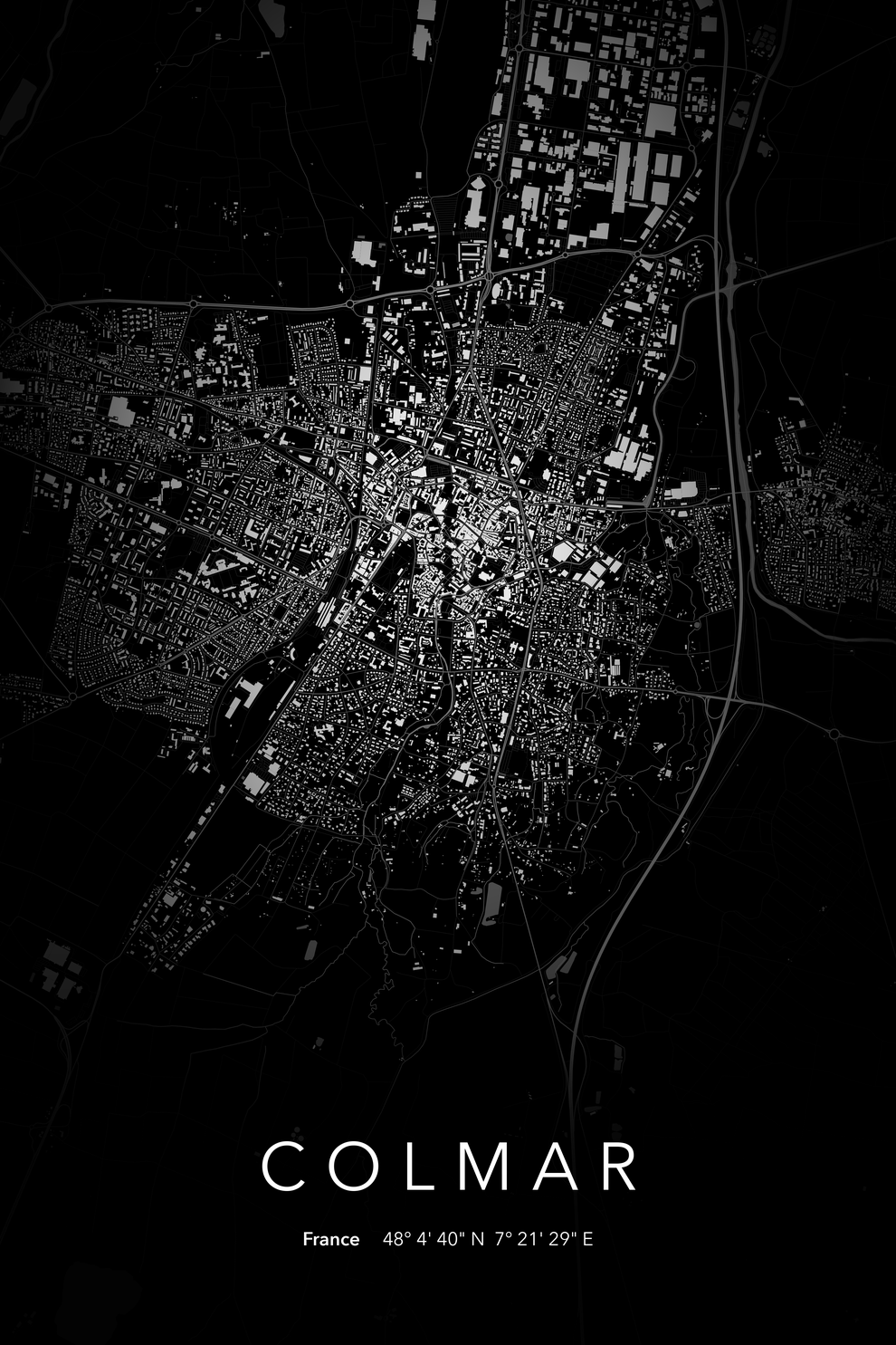 Carte de Colmar nuit - Affiche personnalisée