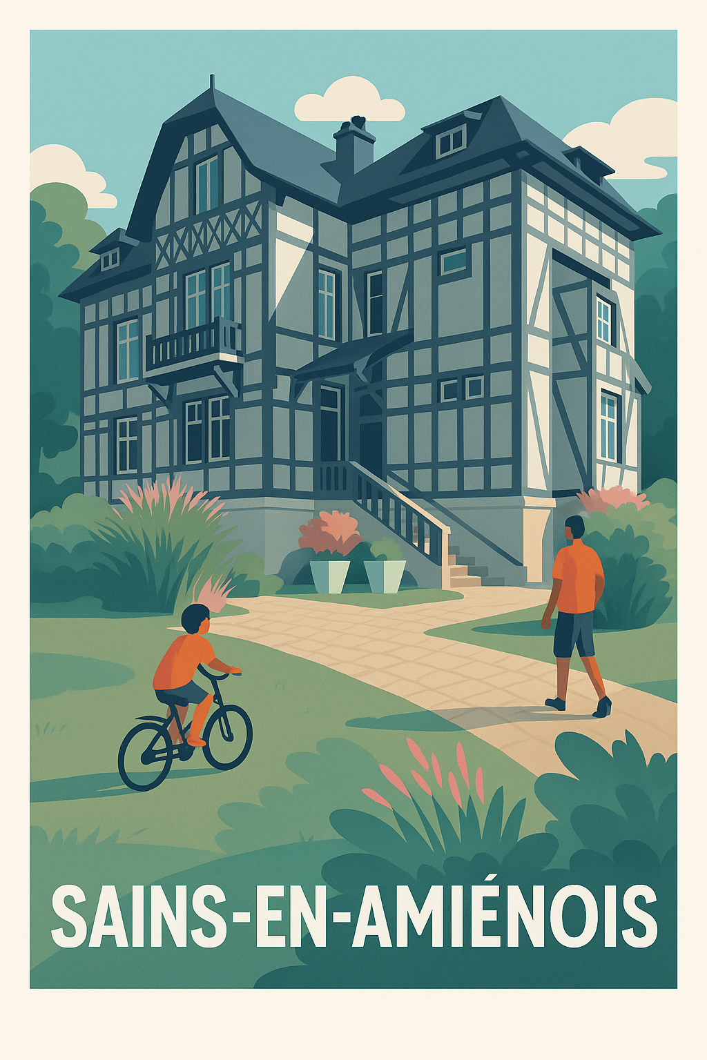 Affiche Sains-en-Amiénois — Charme architectural et tranquillité · poster d'art de Sains-en-Amiénois