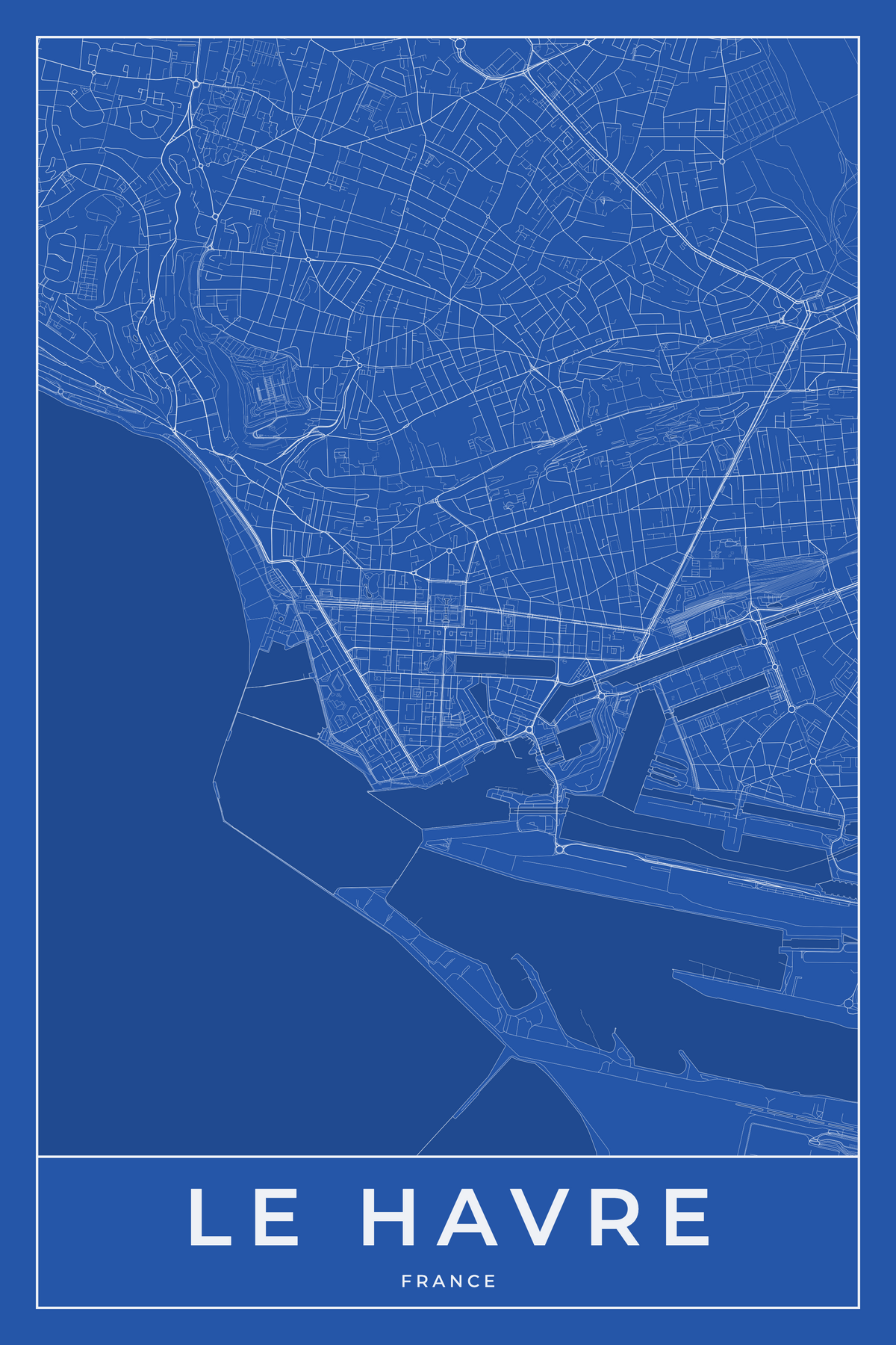 Carte du Le Havre bleue - Affiche personnalisée