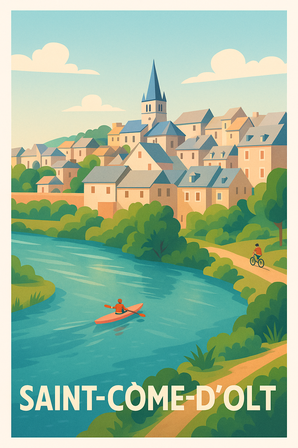 Affiche Saint-Côme-d'Olt — Charme bucolique au fil de l'eau · poster d'art de Saint-Côme-d'Olt