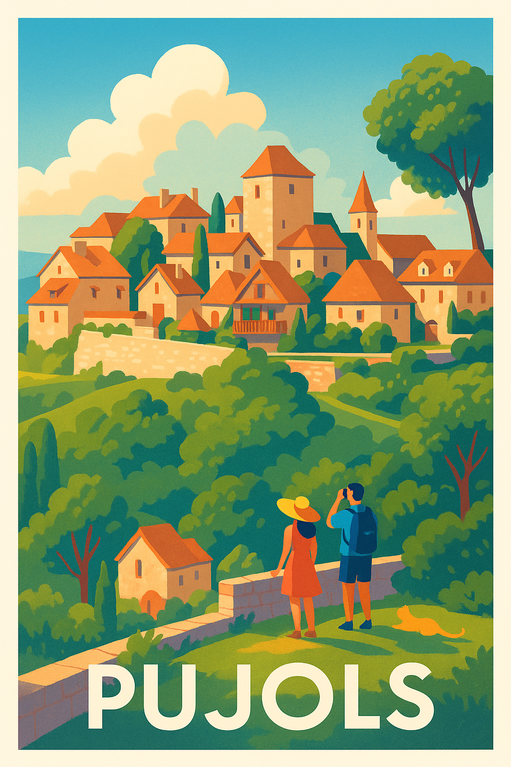 Affiche de Pujols - Vue idyllique sur un village médiéval