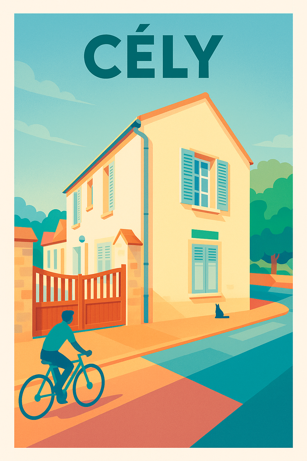 Affiche de Cély - Le charme paisible d'une maison de village ensoleillée