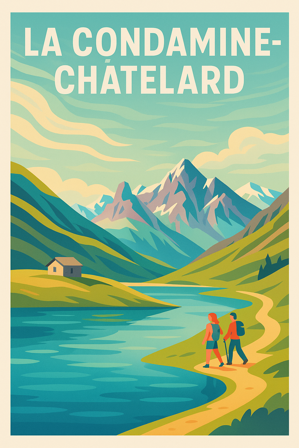 Affiche La Condamine-Châtelard — Invitation à la randonnée en montagne · poster d'art de La Condamine-Châtelard