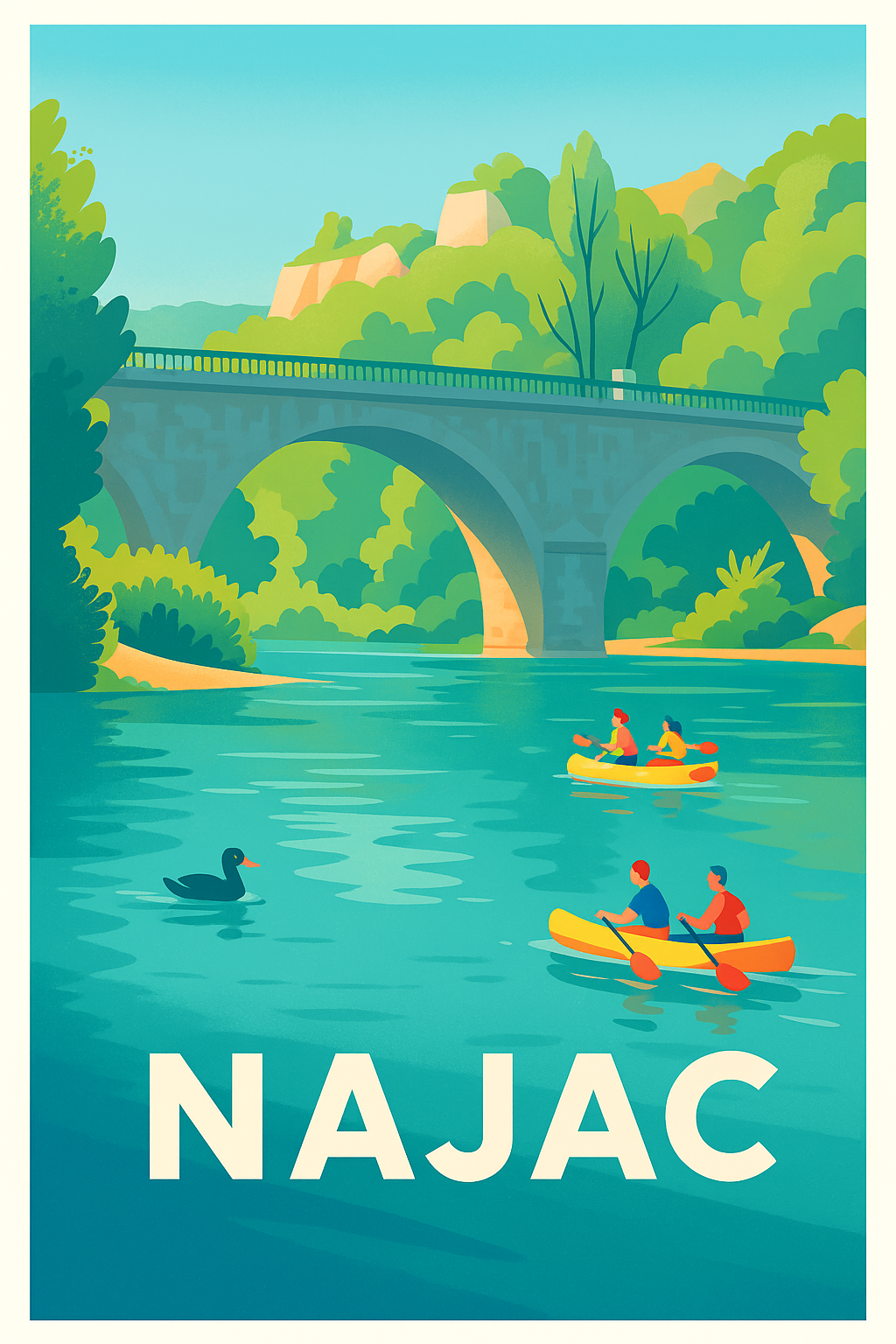 Affiche Najac — Évasion paisible sur la rivière · poster d'art de Najac