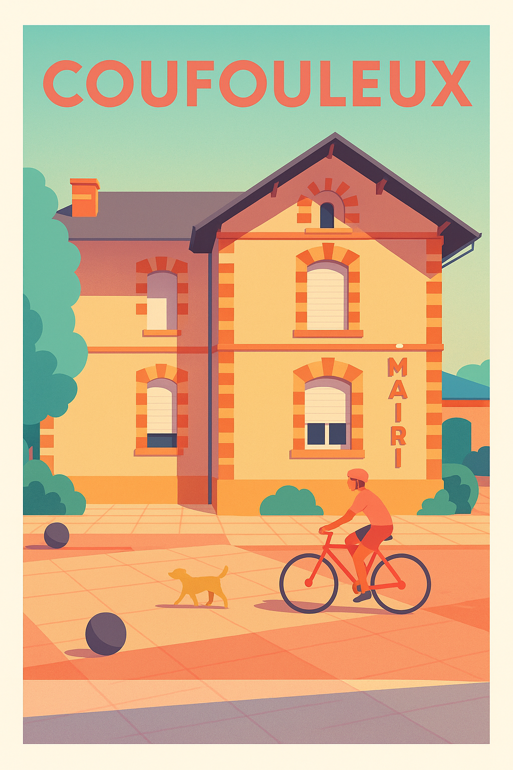 Affiche de Coufouleux - L'élégance tranquille de la mairie à vélo