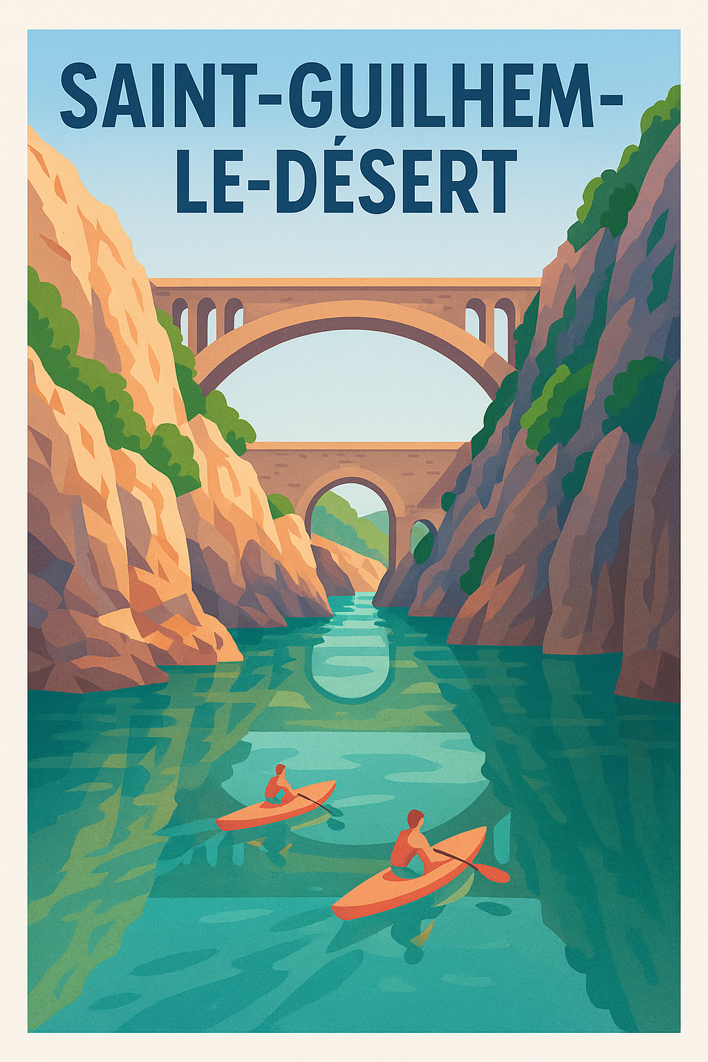 Affiche Saint-Guilhem-le-Désert — Aventure et Nature au Cœur des Gorges · poster d'art de Saint-Guilhem-le-Désert