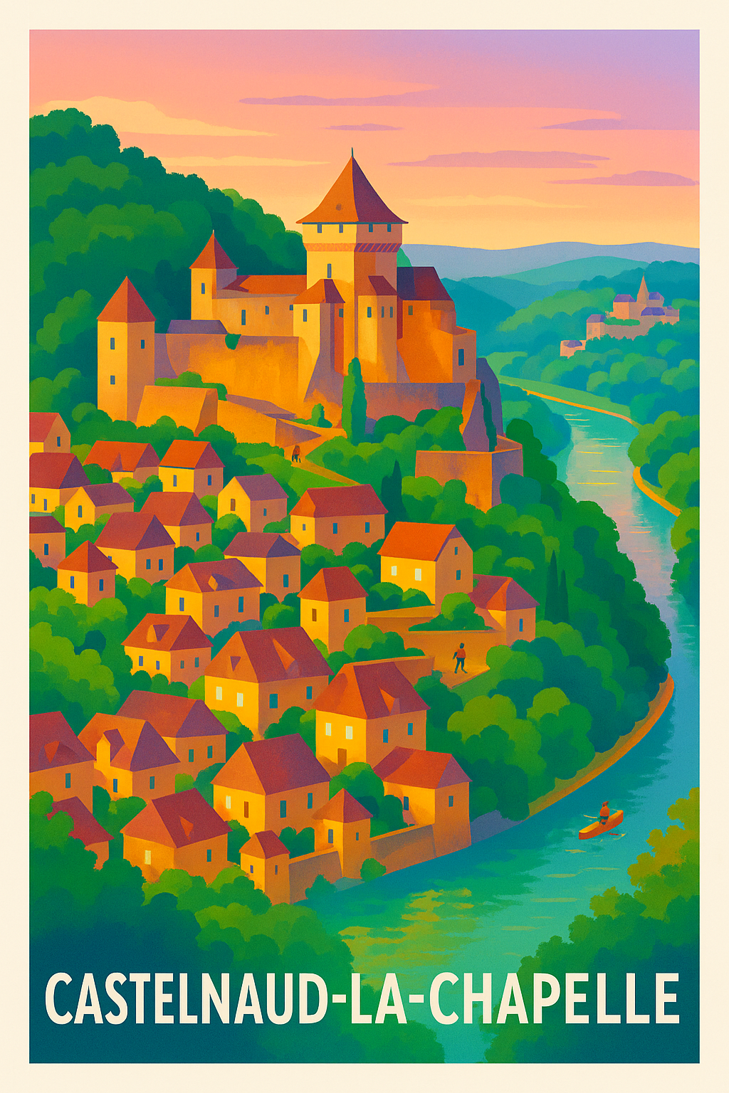 Affiche Castelnaud-la-Chapelle — Une vue enchantée au coeur de la Dordogne · poster d'art de Castelnaud-la-Chapelle