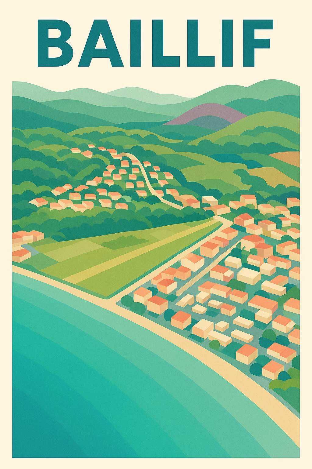 Affiche de Baillif - Vue panoramique colorée en bord de mer