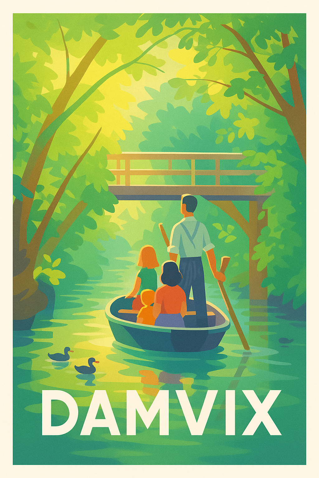 Affiche Damvix — Évasion bucolique en barque sur les canaux · poster d'art de Damvix